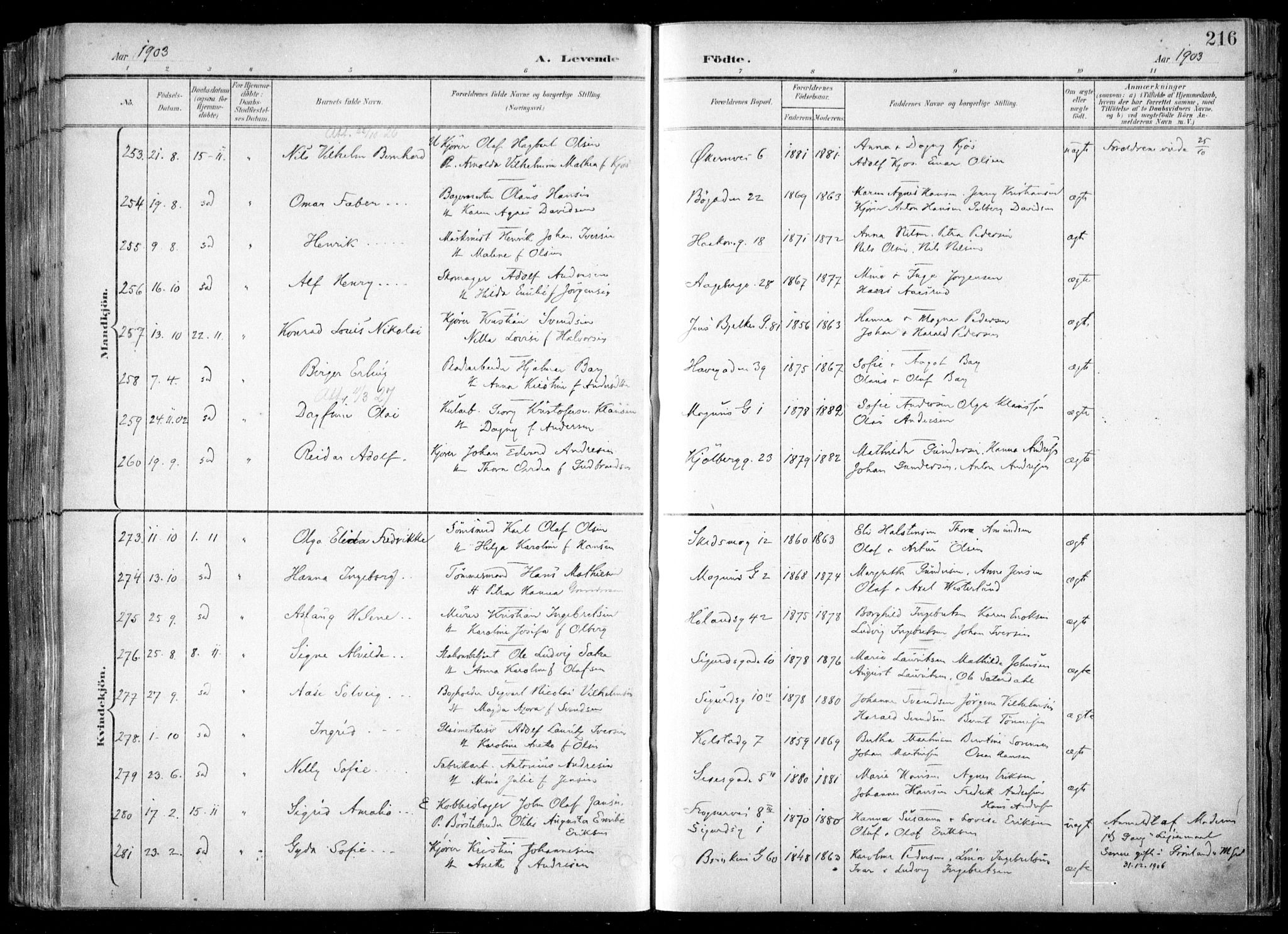 Kampen prestekontor Kirkebøker, SAO/A-10853/F/Fa/L0007: Parish register (official) no. I 7, 1897-1905, p. 216
