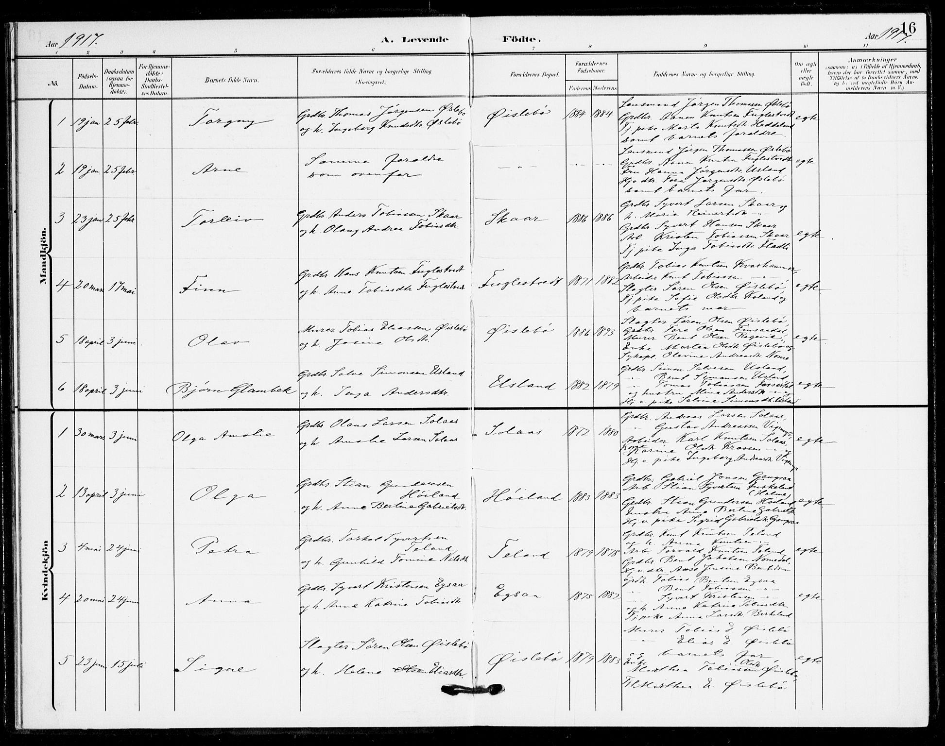 Holum sokneprestkontor, SAK/1111-0022/F/Fa/Fac/L0005: Parish register (official) no. A 5, 1908-1930, p. 16