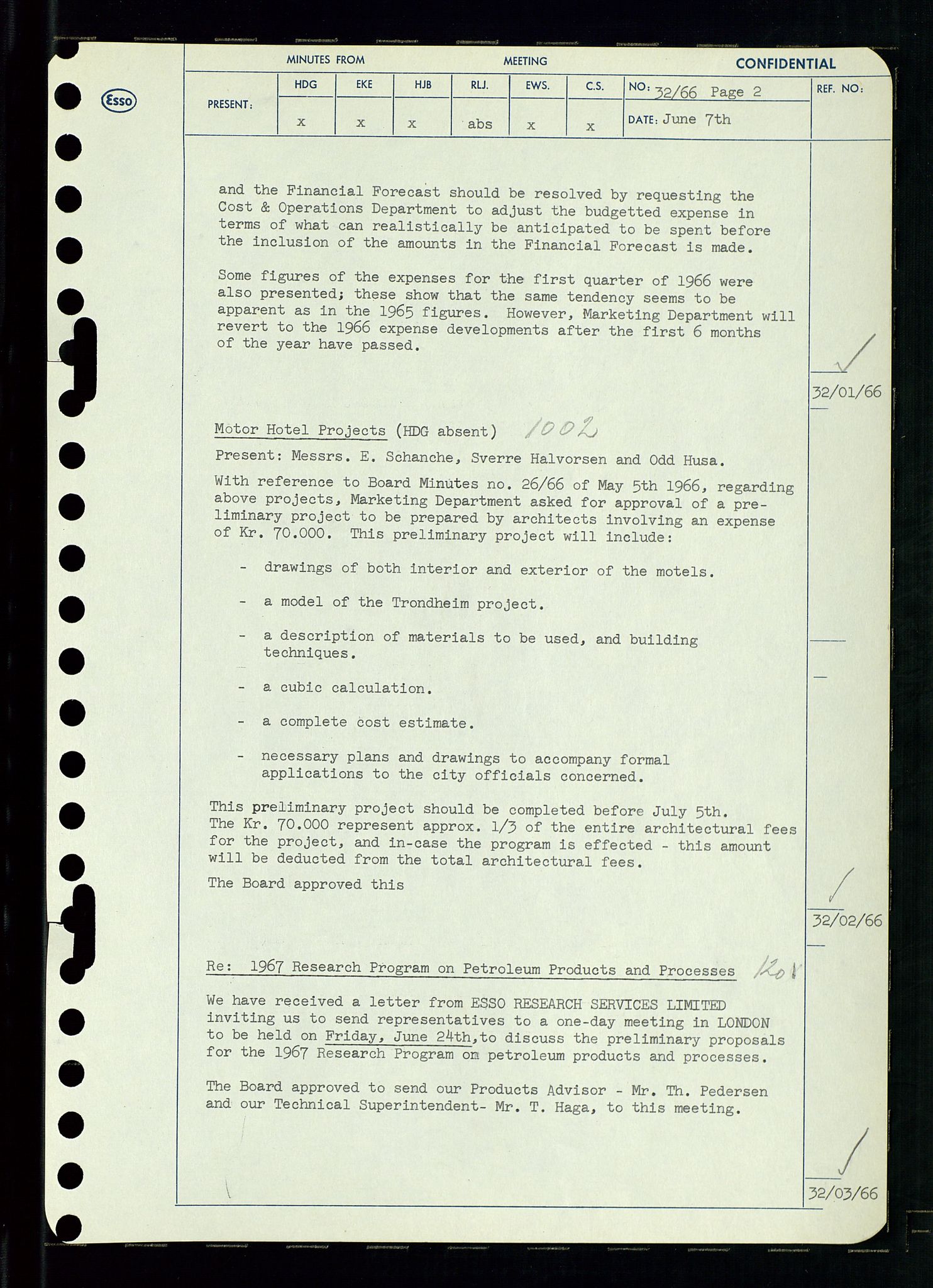 Pa 0982 - Esso Norge A/S, AV/SAST-A-100448/A/Aa/L0002/0002: Den administrerende direksjon Board minutes (styrereferater) / Den administrerende direksjon Board minutes (styrereferater), 1966, p. 70