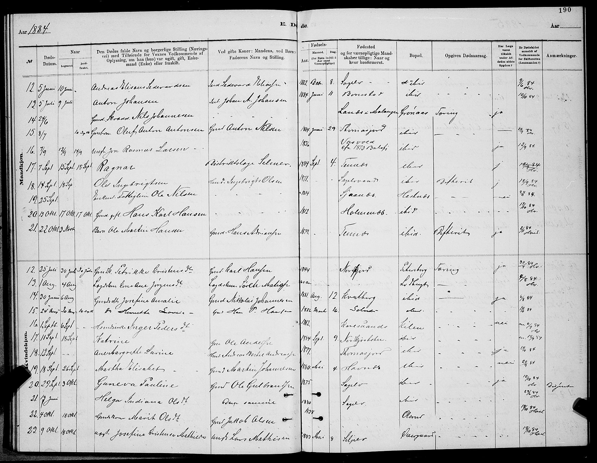Balsfjord sokneprestembete, SATØ/S-1303/G/Ga/L0007klokker: Parish register (copy) no. 7, 1878-1889, p. 190