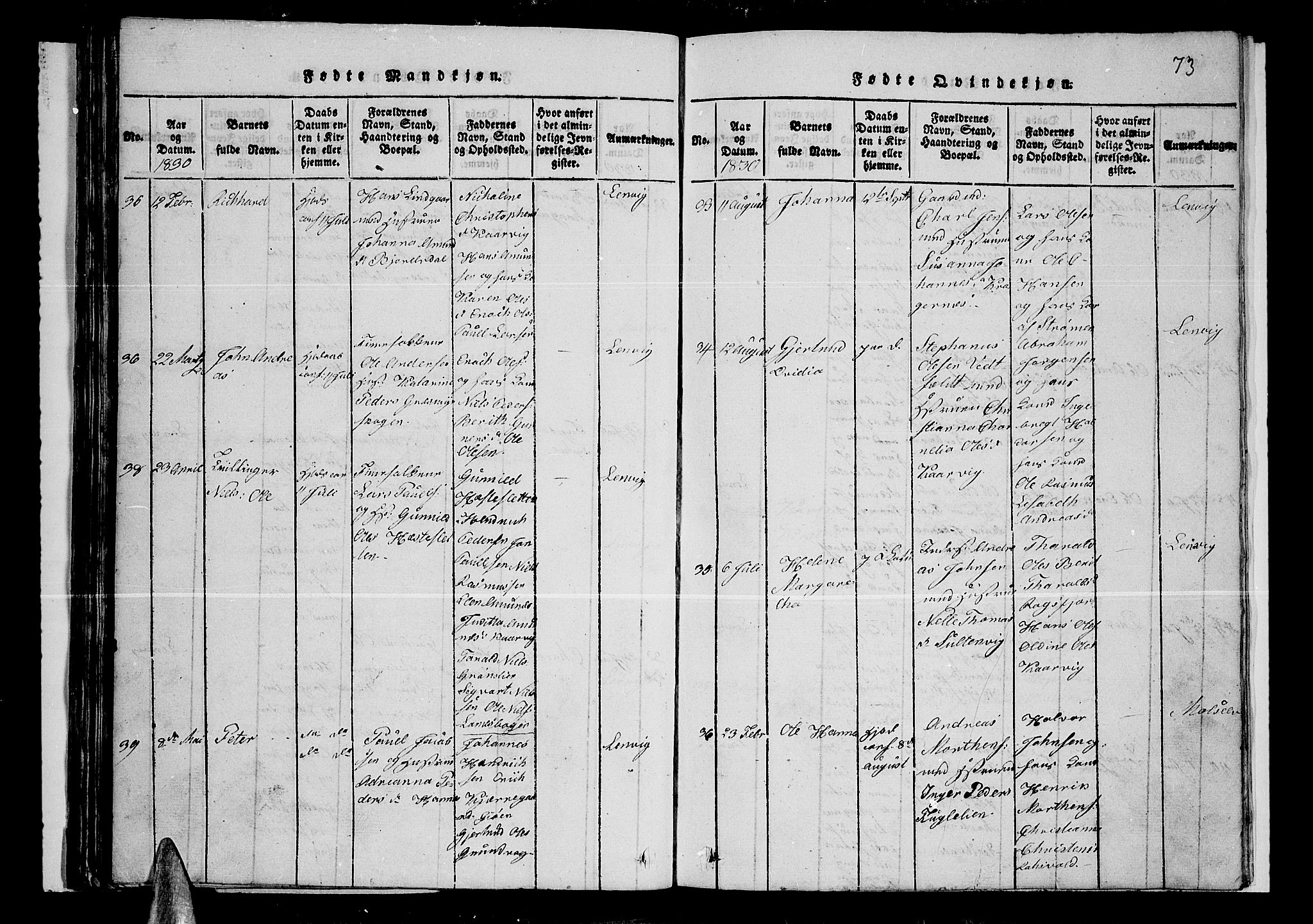 Lenvik sokneprestembete, AV/SATØ-S-1310/H/Ha/Hab/L0001klokker: Parish register (copy) no. 1, 1822-1837, p. 73