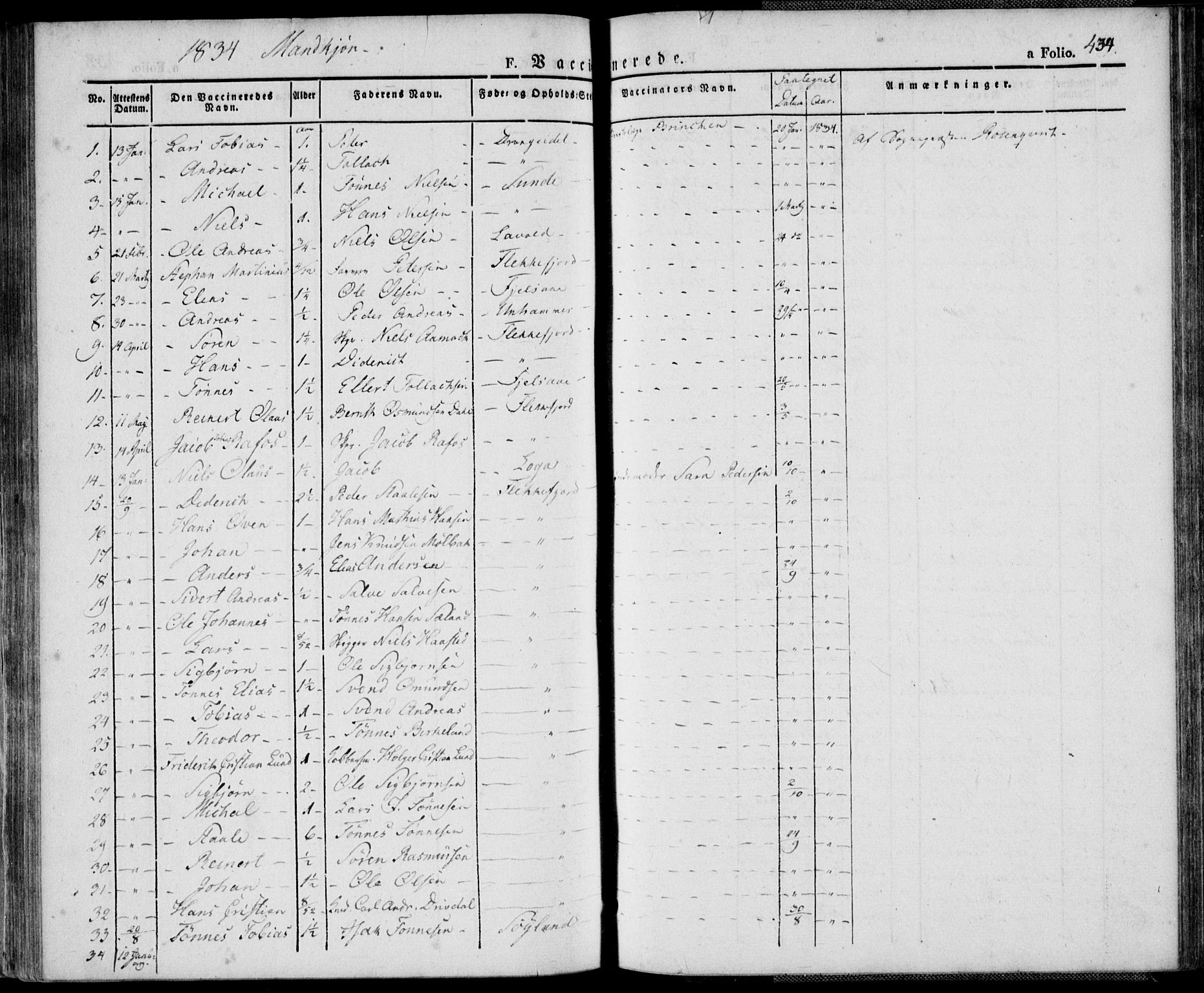 Flekkefjord sokneprestkontor, SAK/1111-0012/F/Fa/Fac/L0003: Parish register (official) no. A 3, 1826-1841, p. 434
