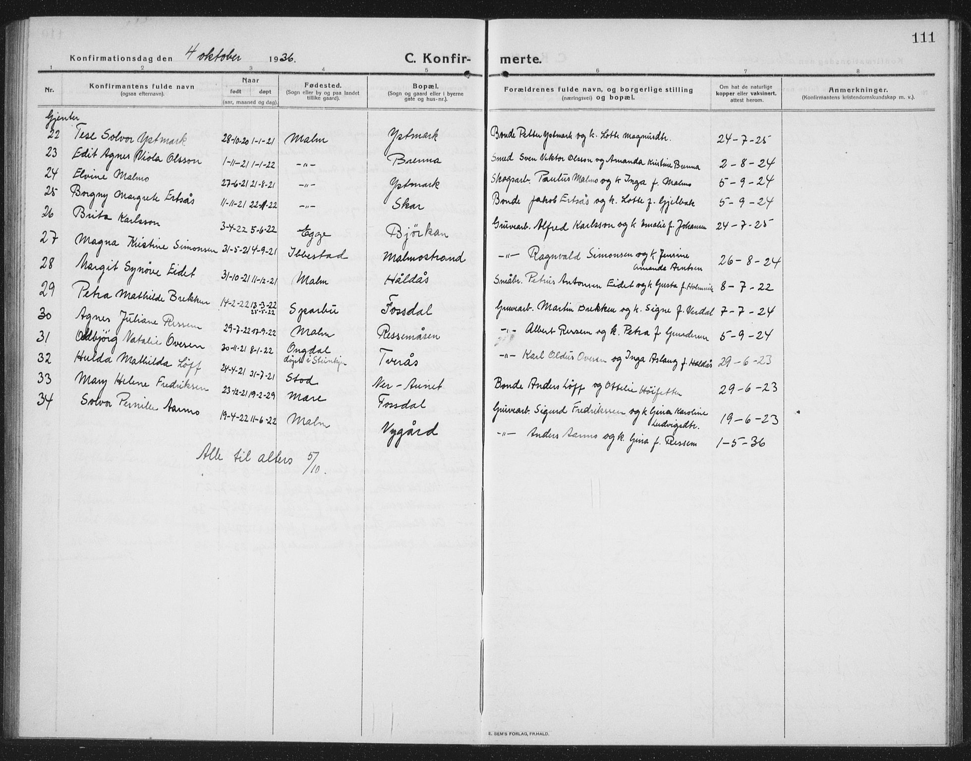 Ministerialprotokoller, klokkerbøker og fødselsregistre - Nord-Trøndelag, SAT/A-1458/745/L0434: Parish register (copy) no. 745C03, 1914-1937, p. 111