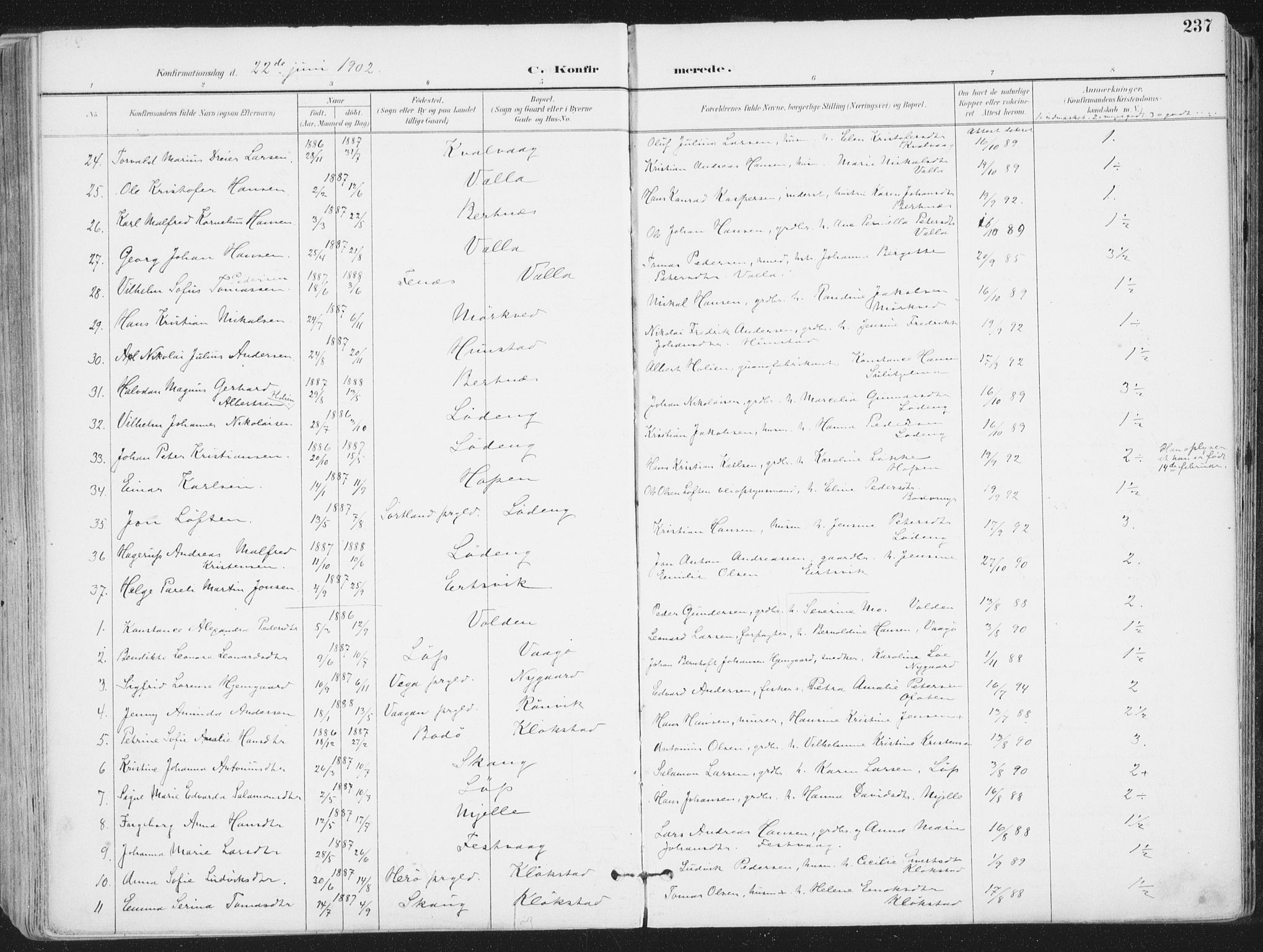 Ministerialprotokoller, klokkerbøker og fødselsregistre - Nordland, AV/SAT-A-1459/802/L0055: Parish register (official) no. 802A02, 1894-1915, p. 237