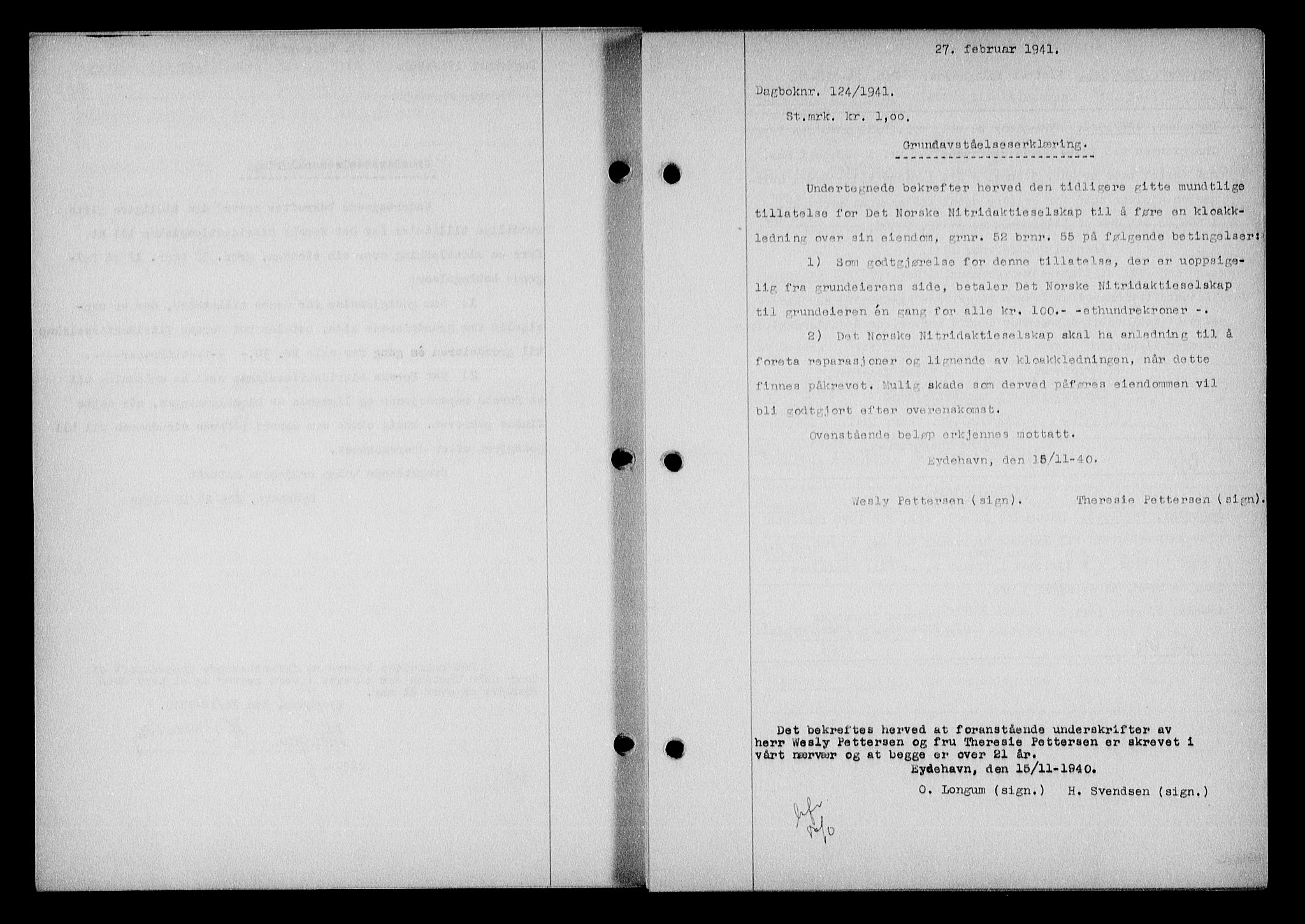 Nedenes sorenskriveri, SAK/1221-0006/G/Gb/Gba/L0048: Mortgage book no. A-II, 1940-1941, Diary no: : 124/1941