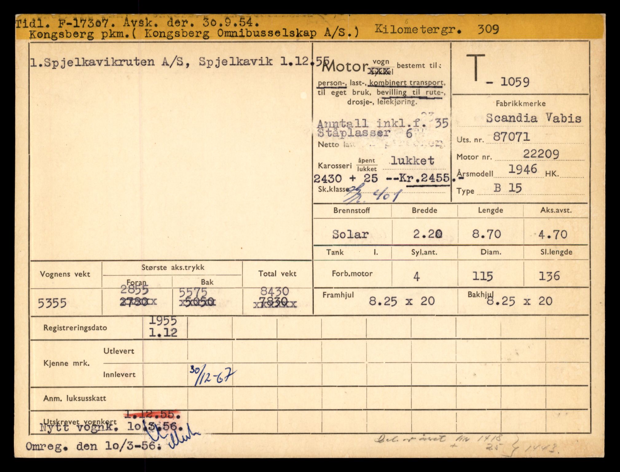 Møre og Romsdal vegkontor - Ålesund trafikkstasjon, AV/SAT-A-4099/F/Fe/L0010: Registreringskort for kjøretøy T 1050 - T 1169, 1927-1998, p. 260