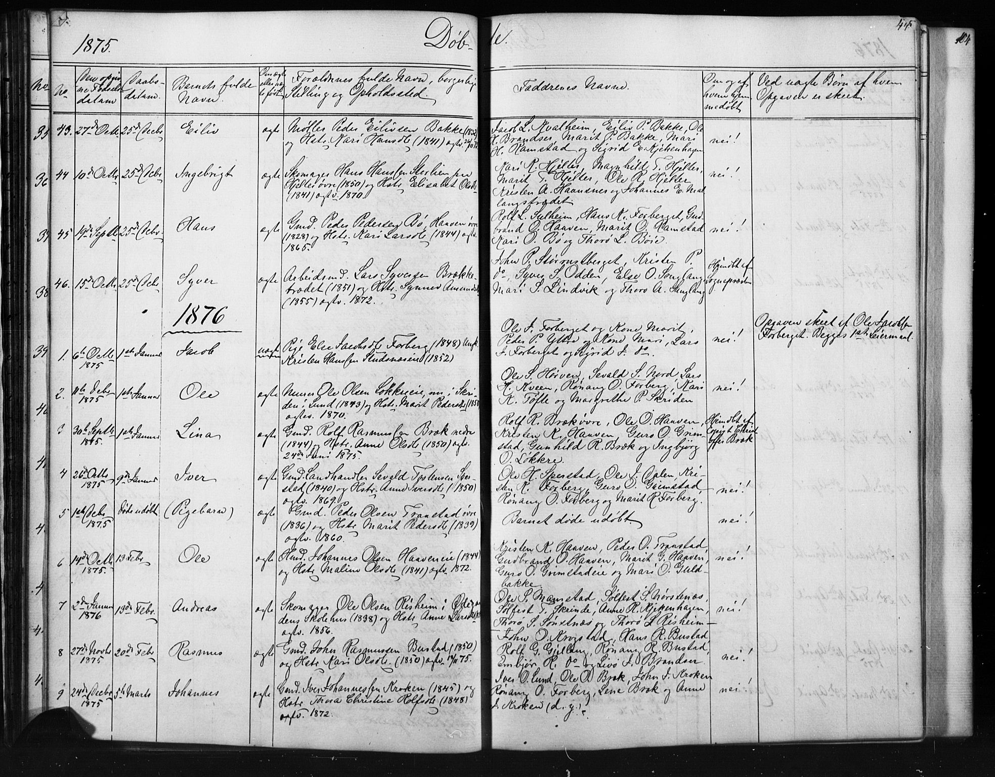 Skjåk prestekontor, SAH/PREST-072/H/Ha/Hab/L0001: Parish register (copy) no. 1, 1865-1893, p. 44