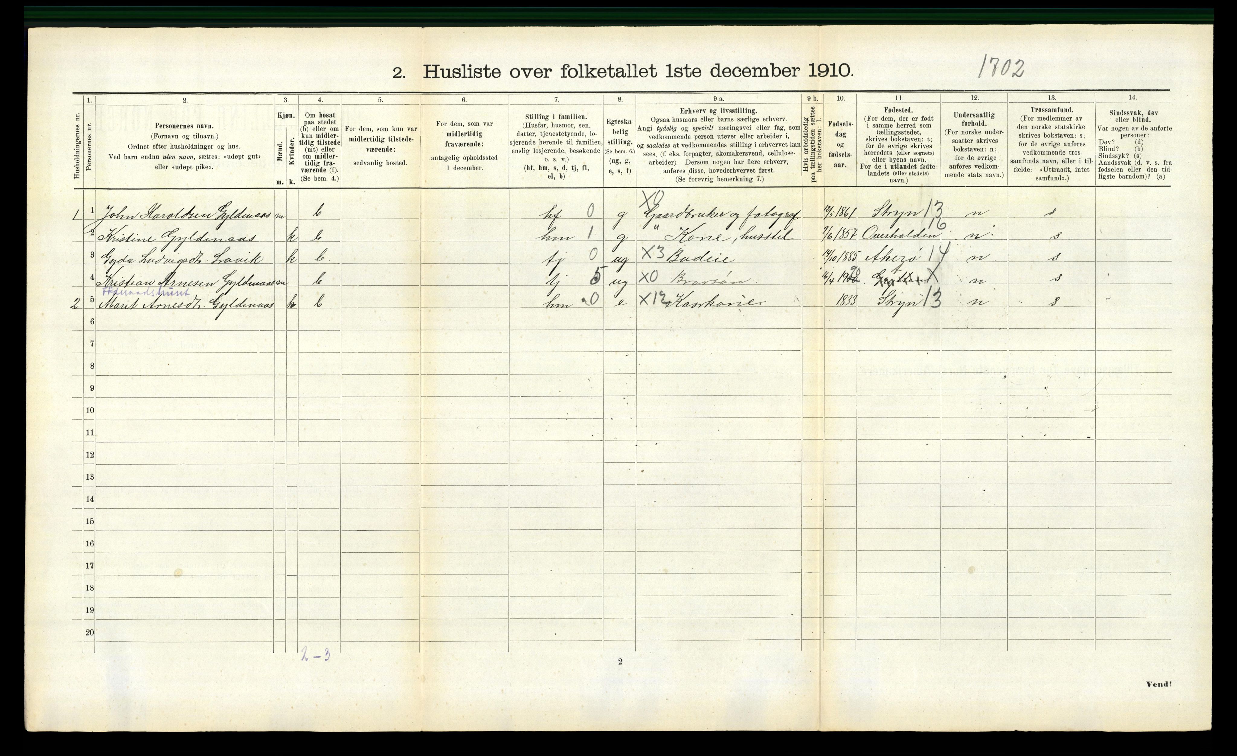 RA, 1910 census for Eid, 1910, p. 133