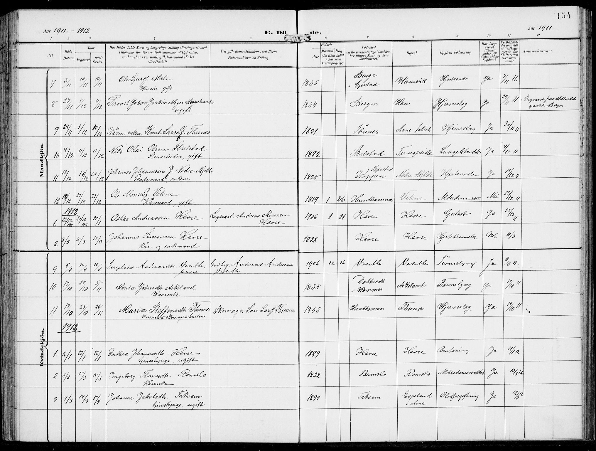 Haus sokneprestembete, SAB/A-75601/H/Haa: Parish register (official) no. B  2, 1899-1912, p. 154