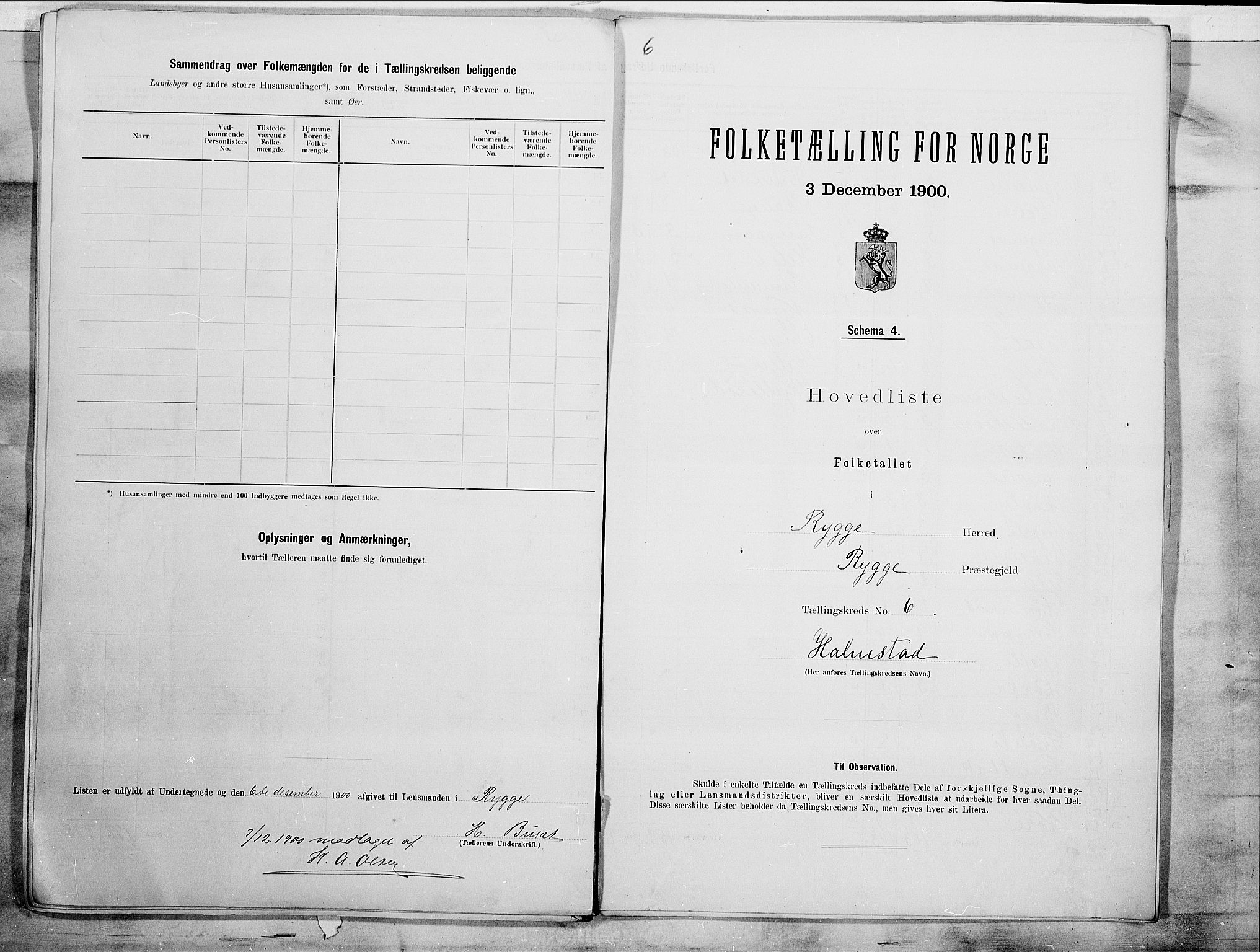 SAO, 1900 census for Rygge, 1900, p. 14