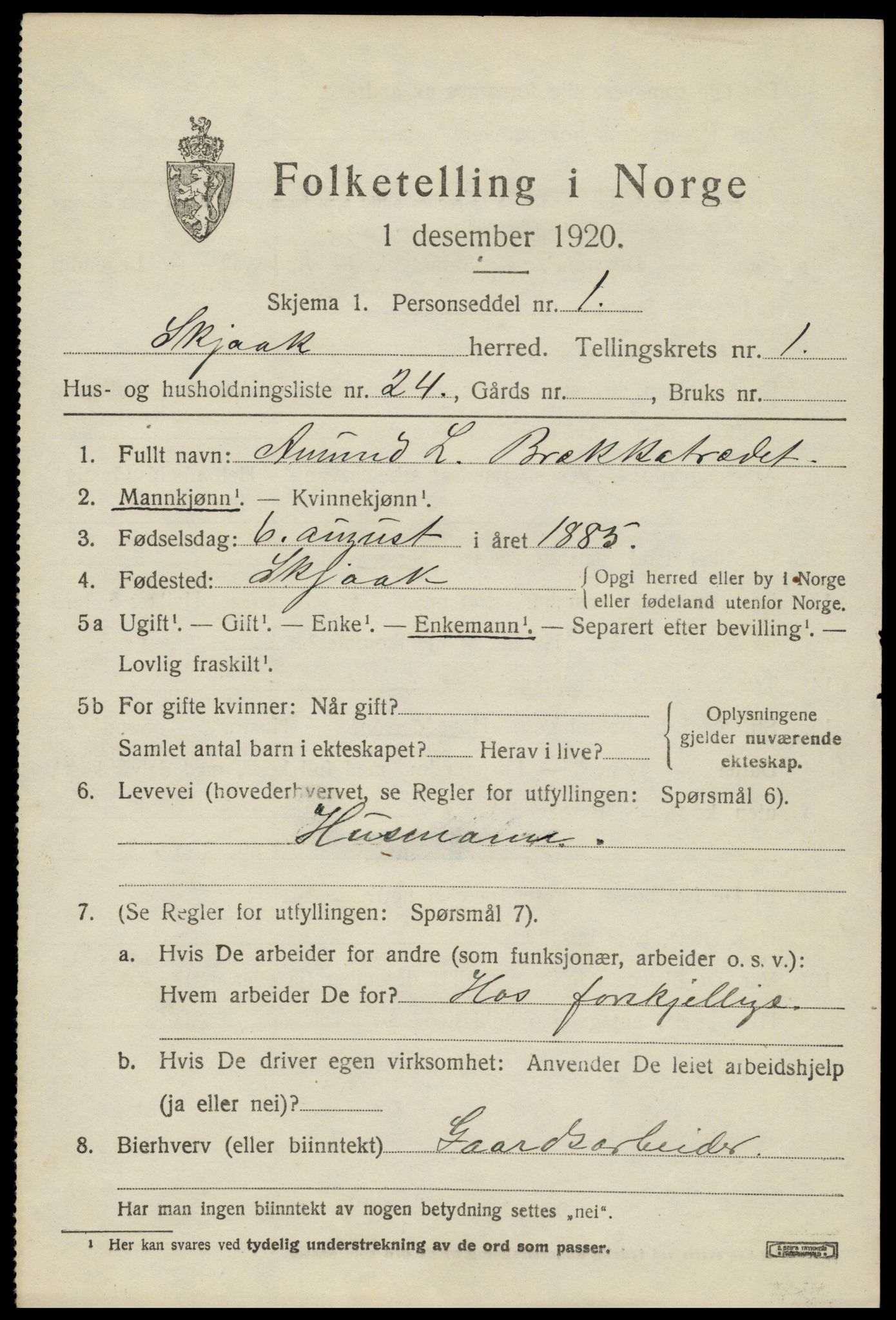 SAH, 1920 census for Skjåk, 1920, p. 1070