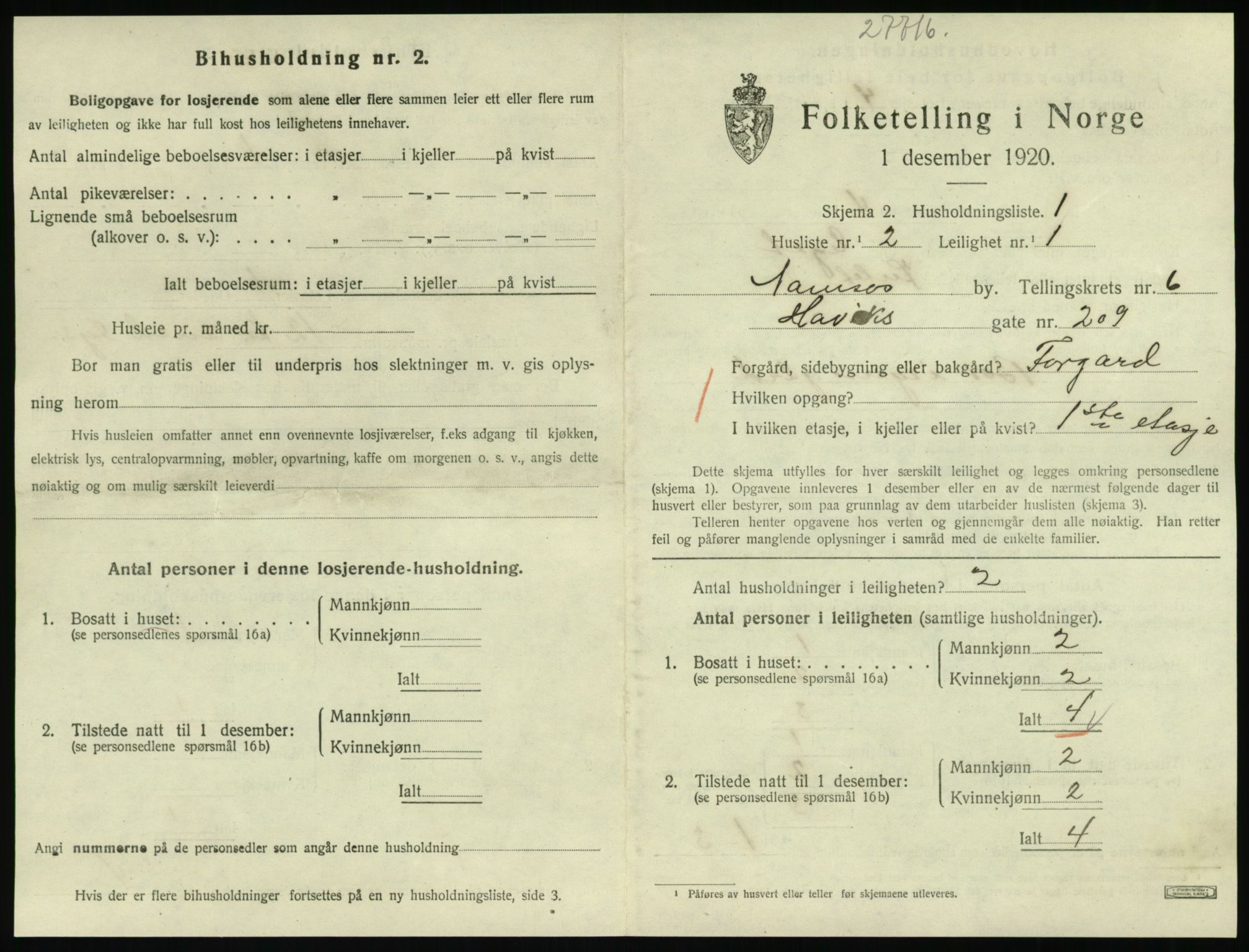 SAT, 1920 census for Namsos, 1920, p. 1767