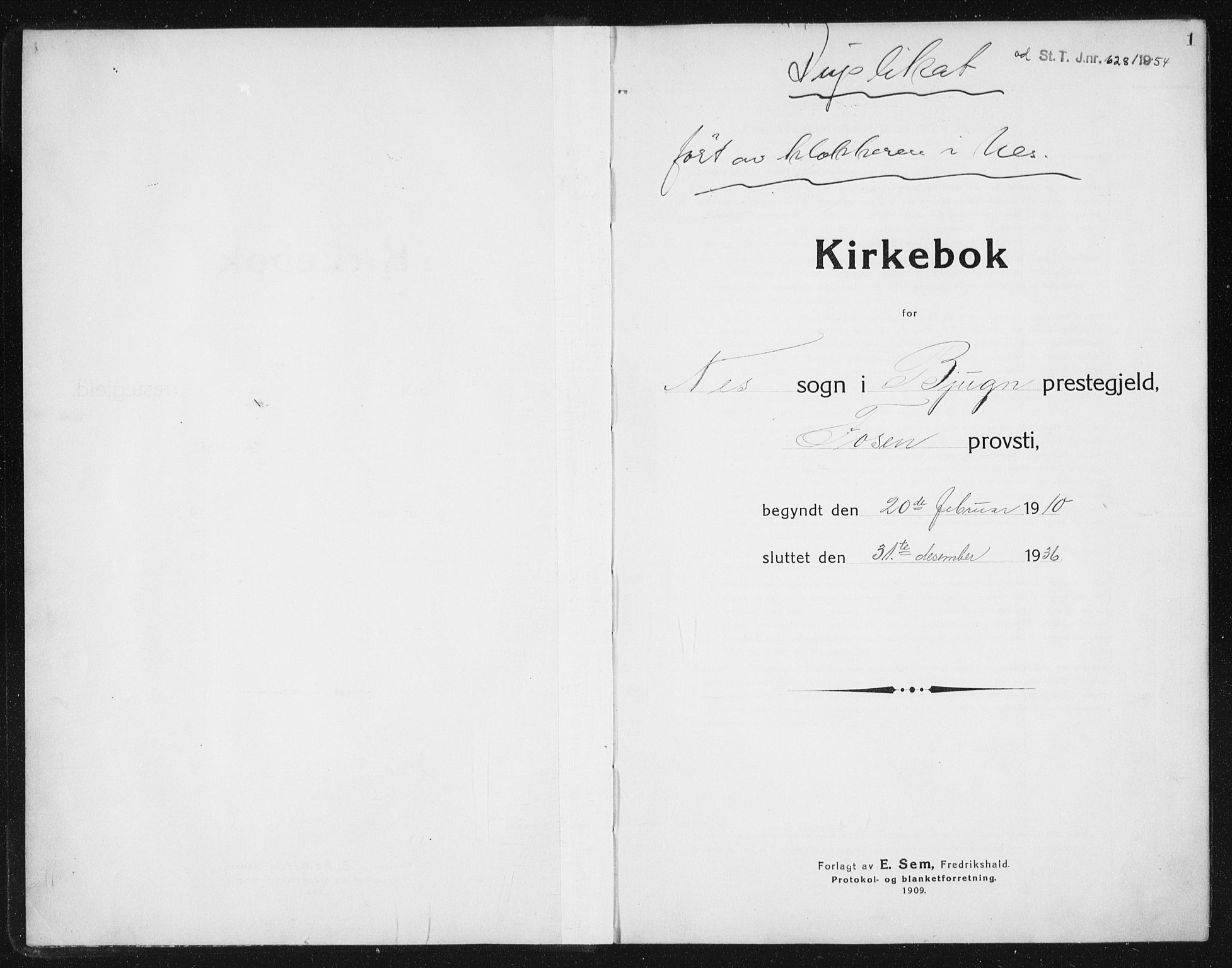 Ministerialprotokoller, klokkerbøker og fødselsregistre - Sør-Trøndelag, SAT/A-1456/652/L0654: Parish register (copy) no. 652C02, 1910-1937, p. 1