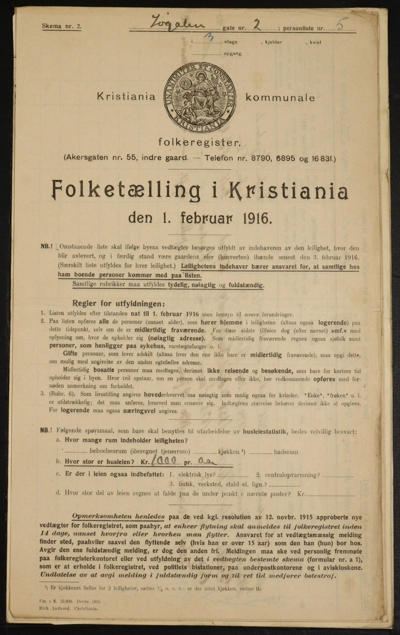 OBA, Municipal Census 1916 for Kristiania, 1916, p. 97542