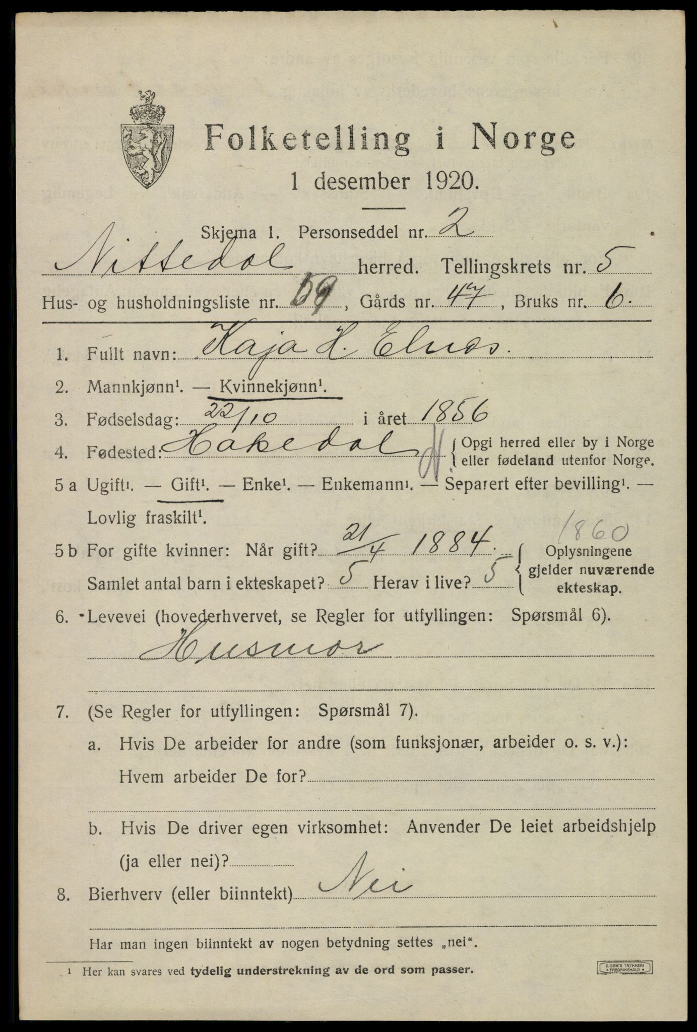 SAO, 1920 census for Nittedal, 1920, p. 7260