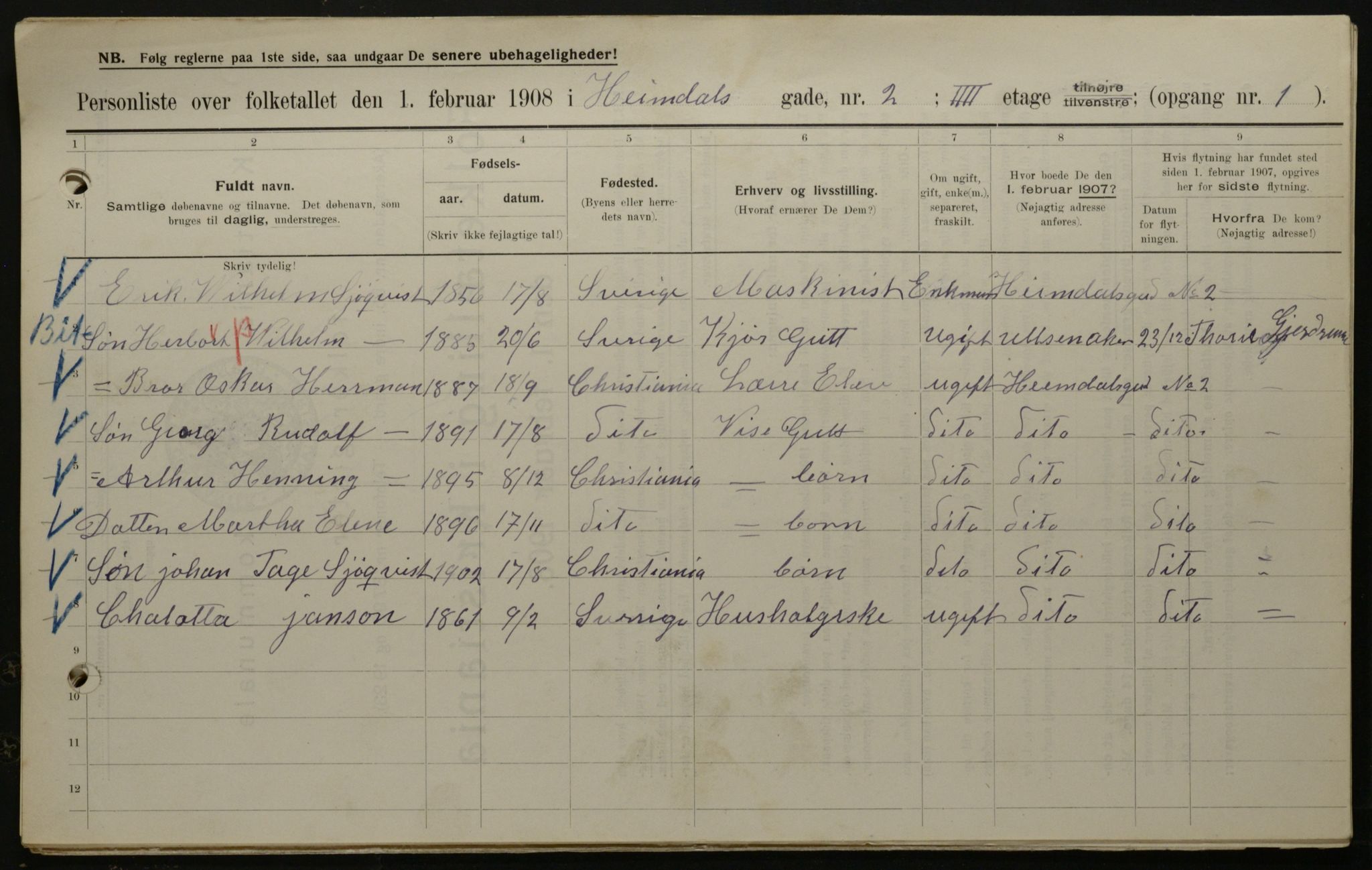 OBA, Municipal Census 1908 for Kristiania, 1908, p. 32912