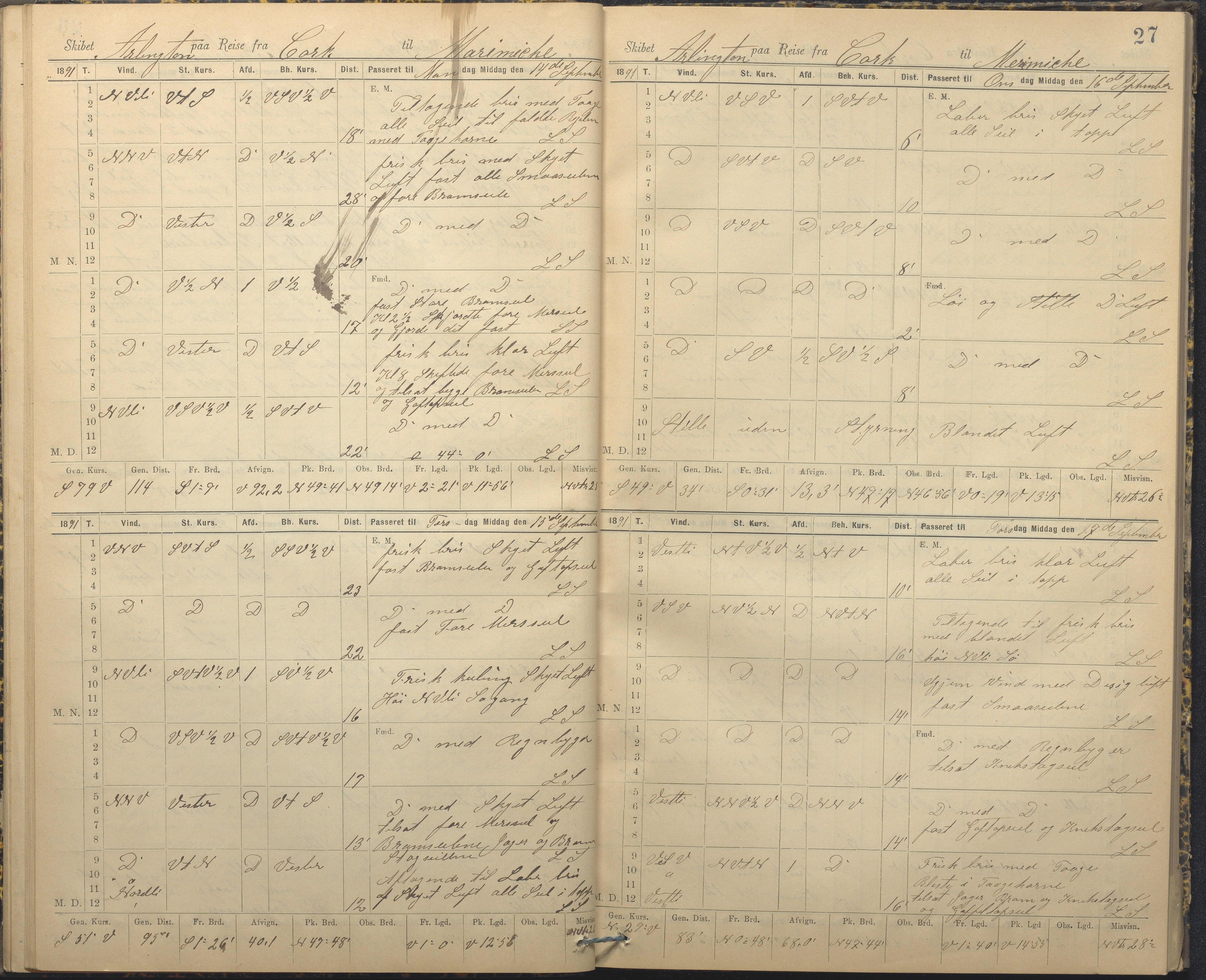 Fartøysarkivet, AAKS/PA-1934/F/L0038: Arlington (bark), 1863-1891, p. 27
