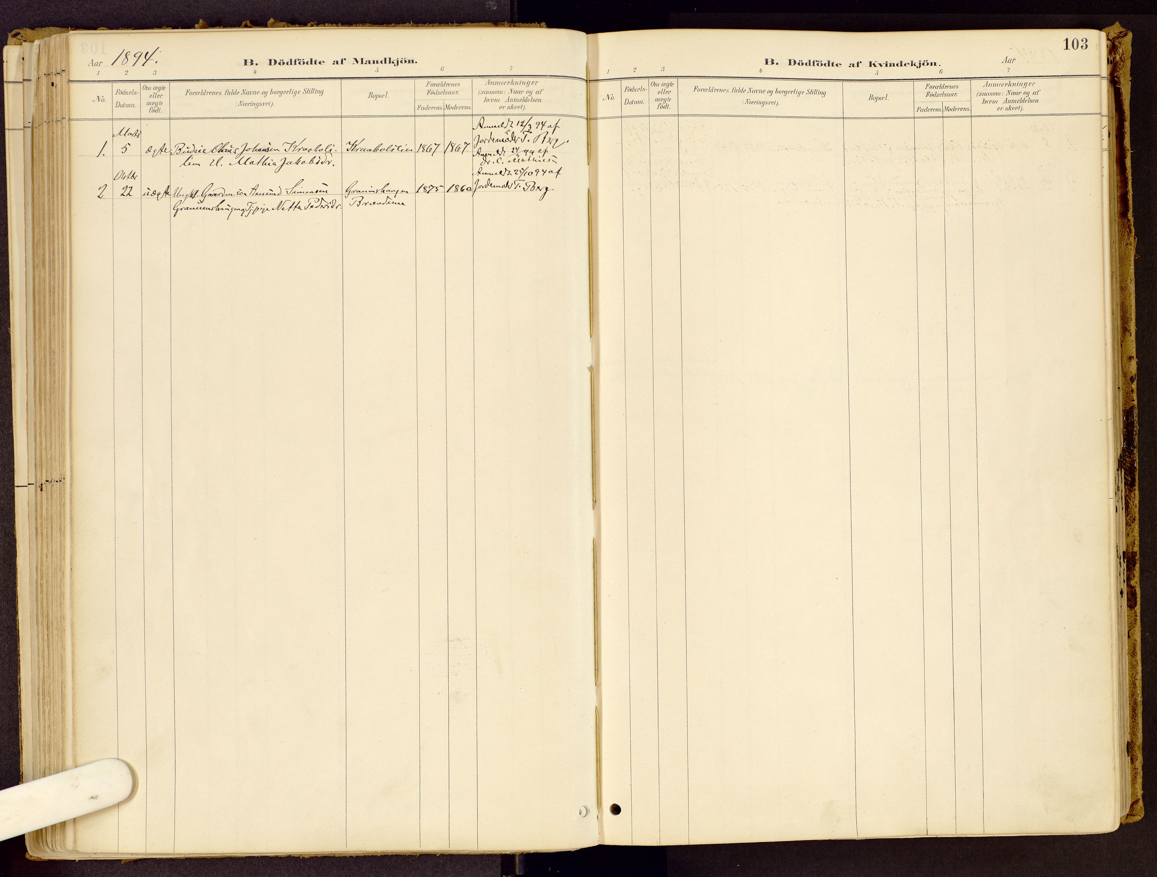 Vestre Gausdal prestekontor, SAH/PREST-094/H/Ha/Haa/L0001: Parish register (official) no. 1, 1887-1914, p. 103