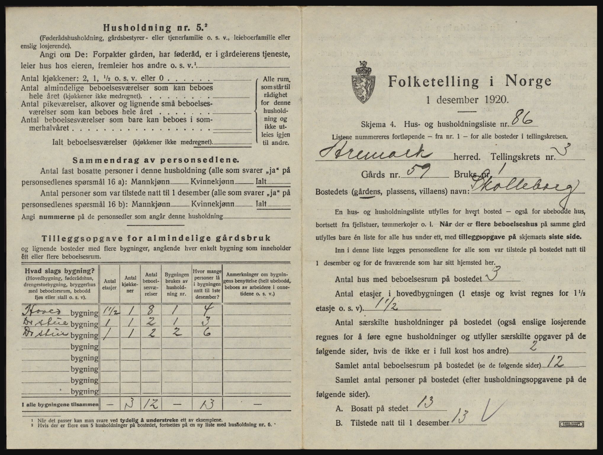 SAO, 1920 census for Aremark, 1920, p. 463