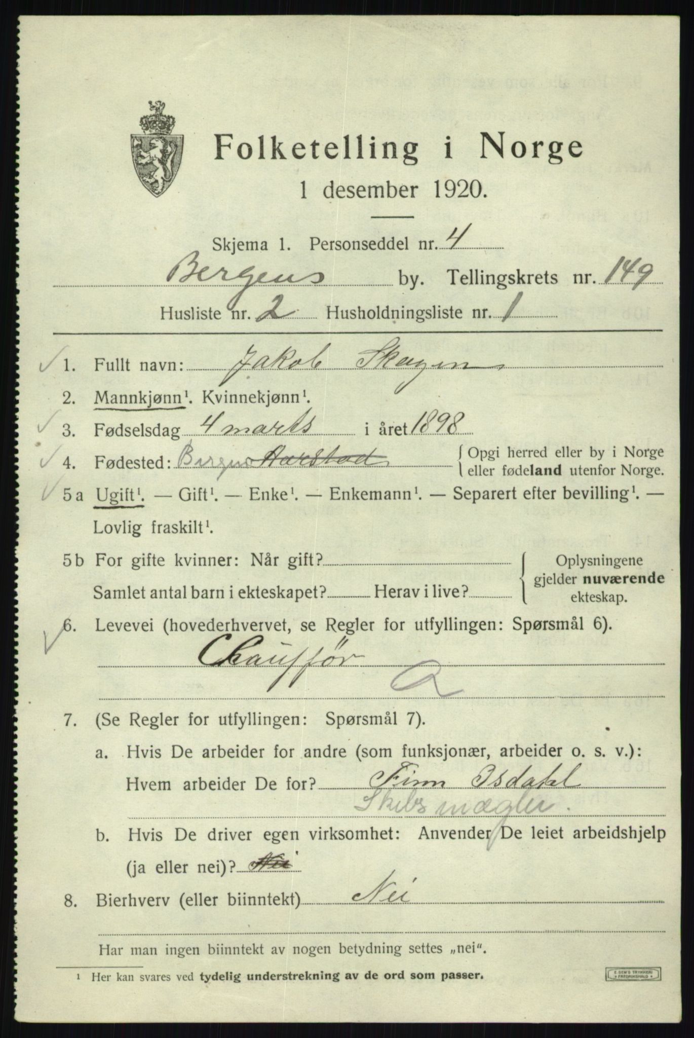 SAB, 1920 census for Bergen, 1920, p. 244858