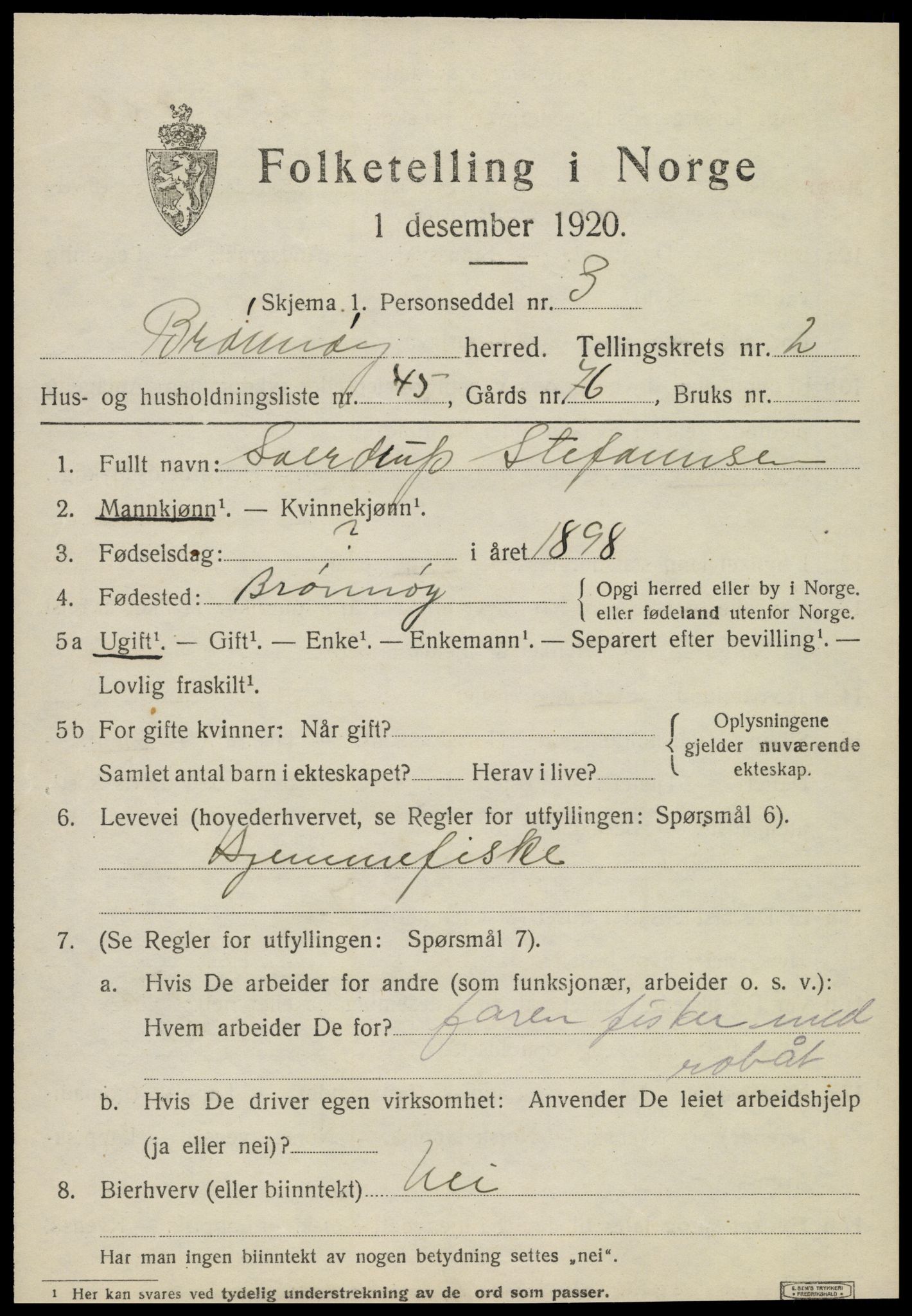 SAT, 1920 census for Brønnøy, 1920, p. 2474