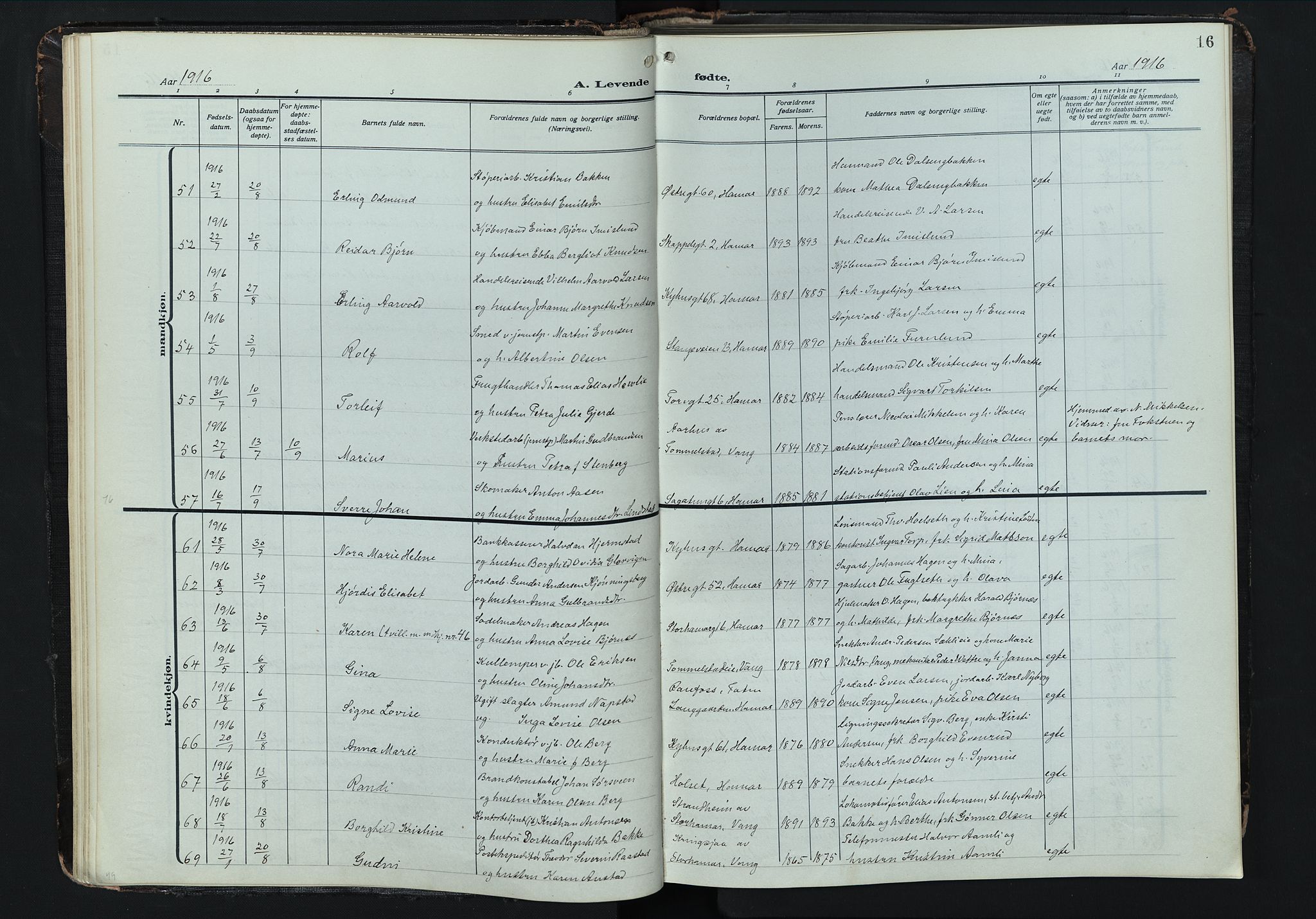 Hamar prestekontor, AV/SAH-DOMPH-002/H/Ha/Hab/L0004: Parish register (copy) no. 4, 1915-1942, p. 16