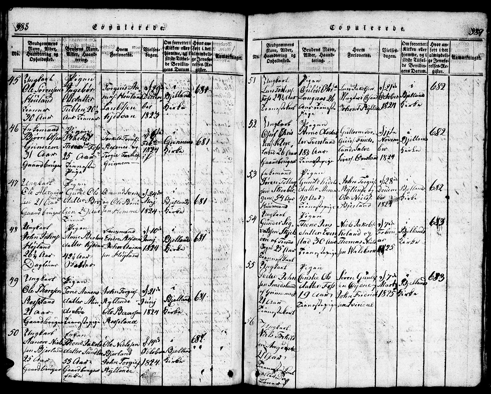 Bjelland sokneprestkontor, SAK/1111-0005/F/Fb/Fba/L0003: Parish register (copy) no. B 3, 1816-1870, p. 388-389
