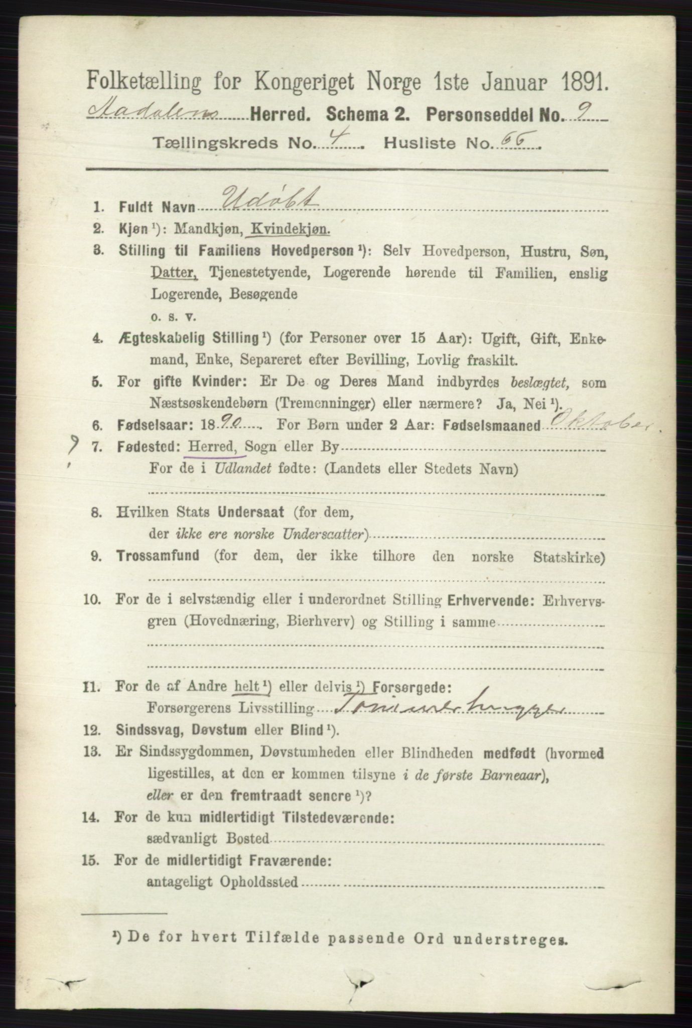 RA, 1891 census for 0614 Ådal, 1891, p. 1917