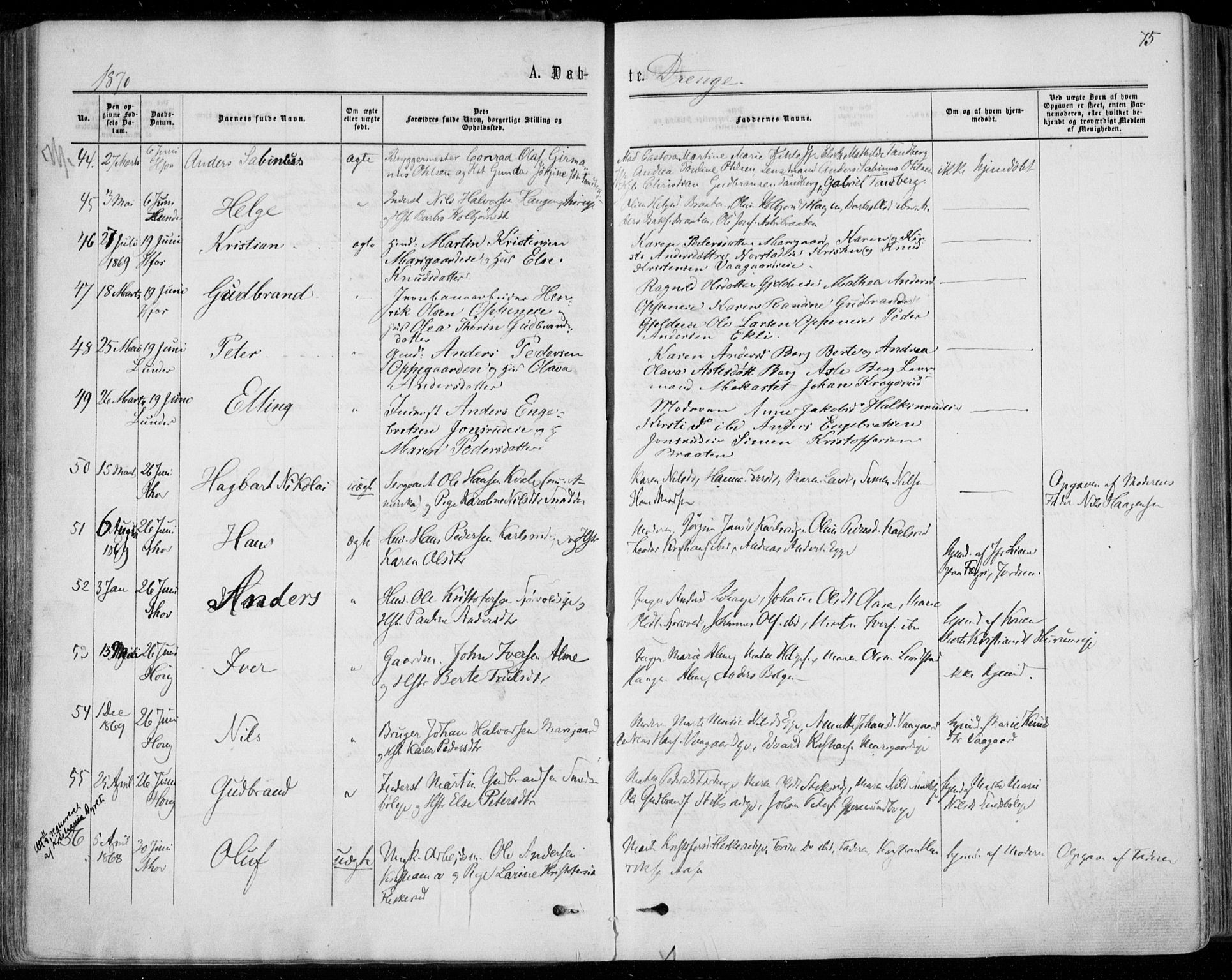 Norderhov kirkebøker, AV/SAKO-A-237/F/Fa/L0013: Parish register (official) no. 13, 1866-1874, p. 75