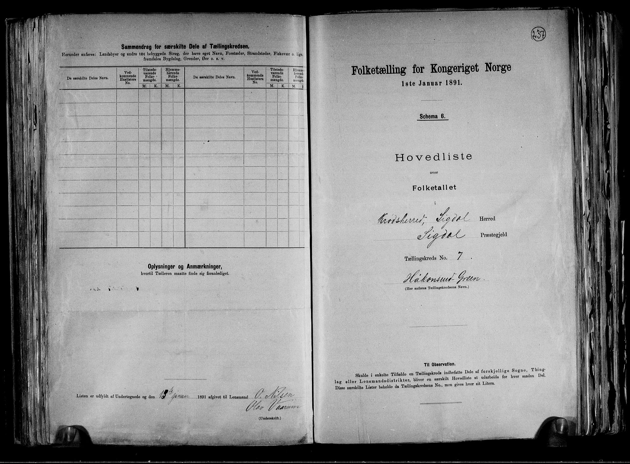 RA, 1891 census for 0621 Sigdal, 1891, p. 50