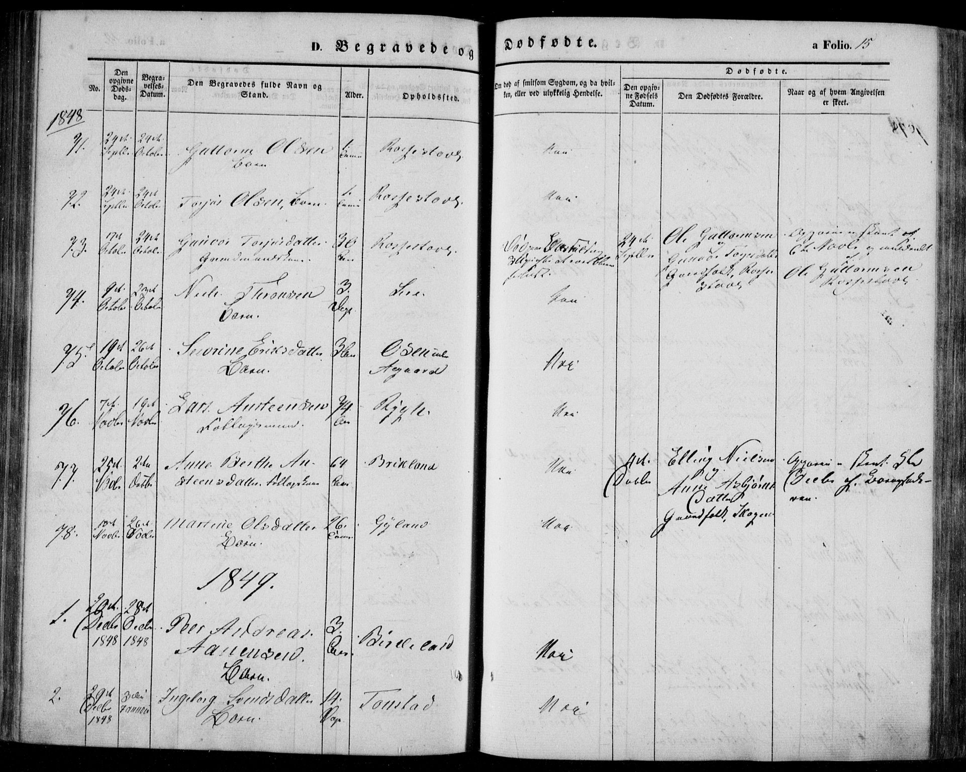 Bakke sokneprestkontor, SAK/1111-0002/F/Fa/Faa/L0005: Parish register (official) no. A 5, 1847-1855, p. 15