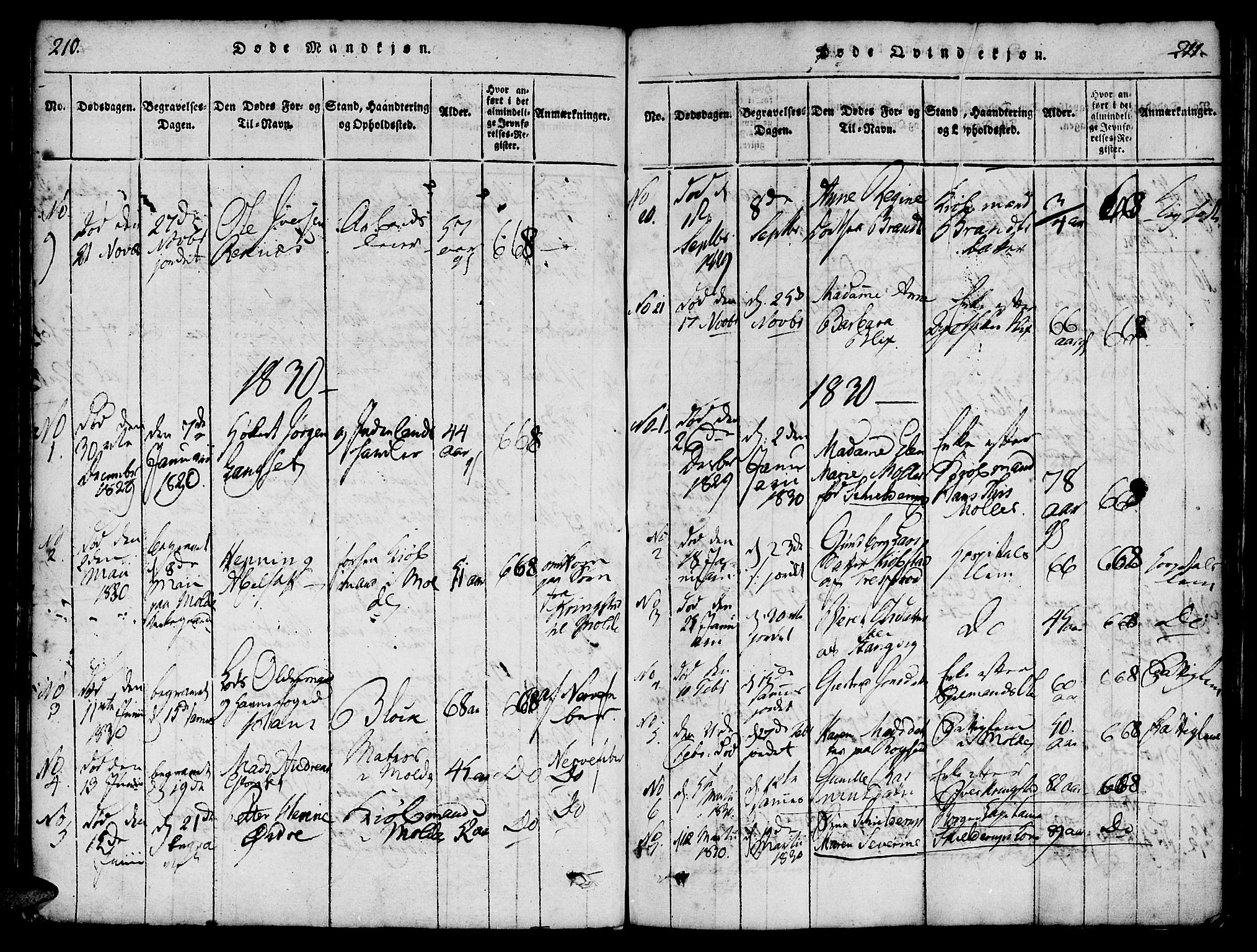 Ministerialprotokoller, klokkerbøker og fødselsregistre - Møre og Romsdal, SAT/A-1454/558/L0688: Parish register (official) no. 558A02, 1818-1843, p. 210-211