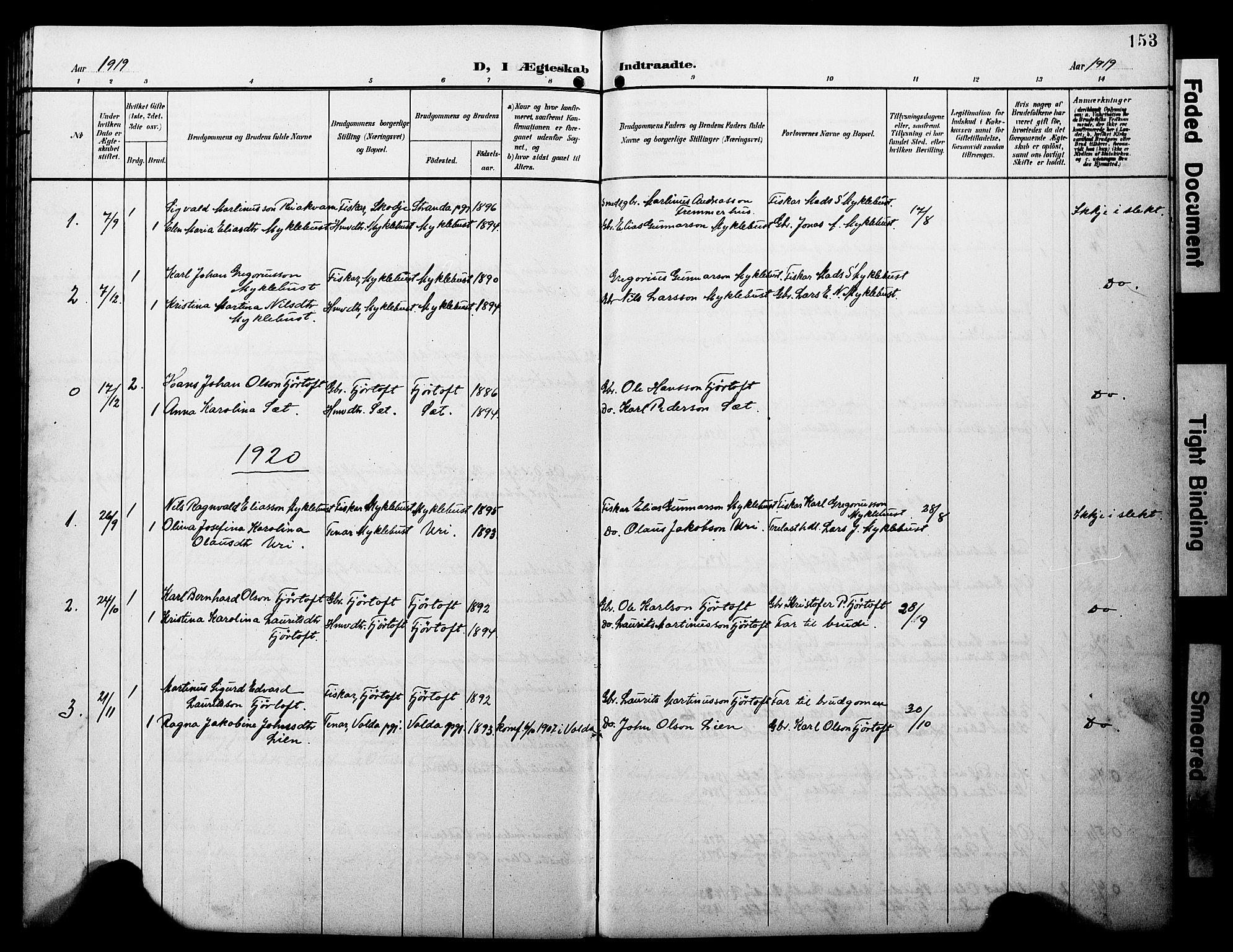 Ministerialprotokoller, klokkerbøker og fødselsregistre - Møre og Romsdal, AV/SAT-A-1454/538/L0524: Parish register (copy) no. 538C02, 1901-1931, p. 153