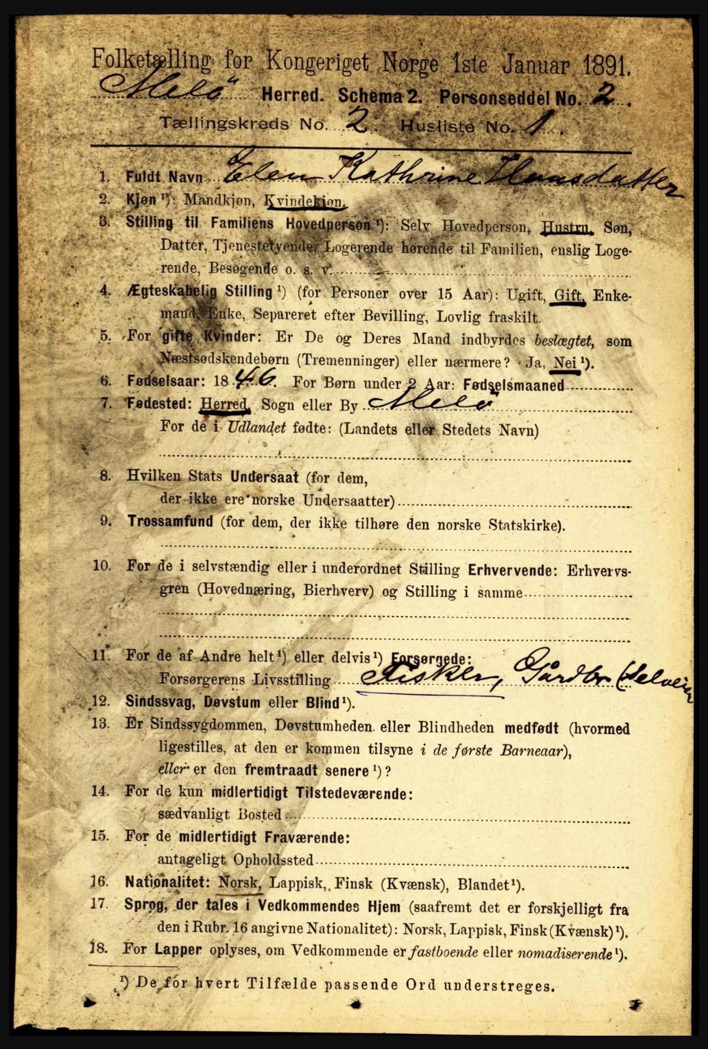 RA, 1891 census for 1837 Meløy, 1891, p. 613