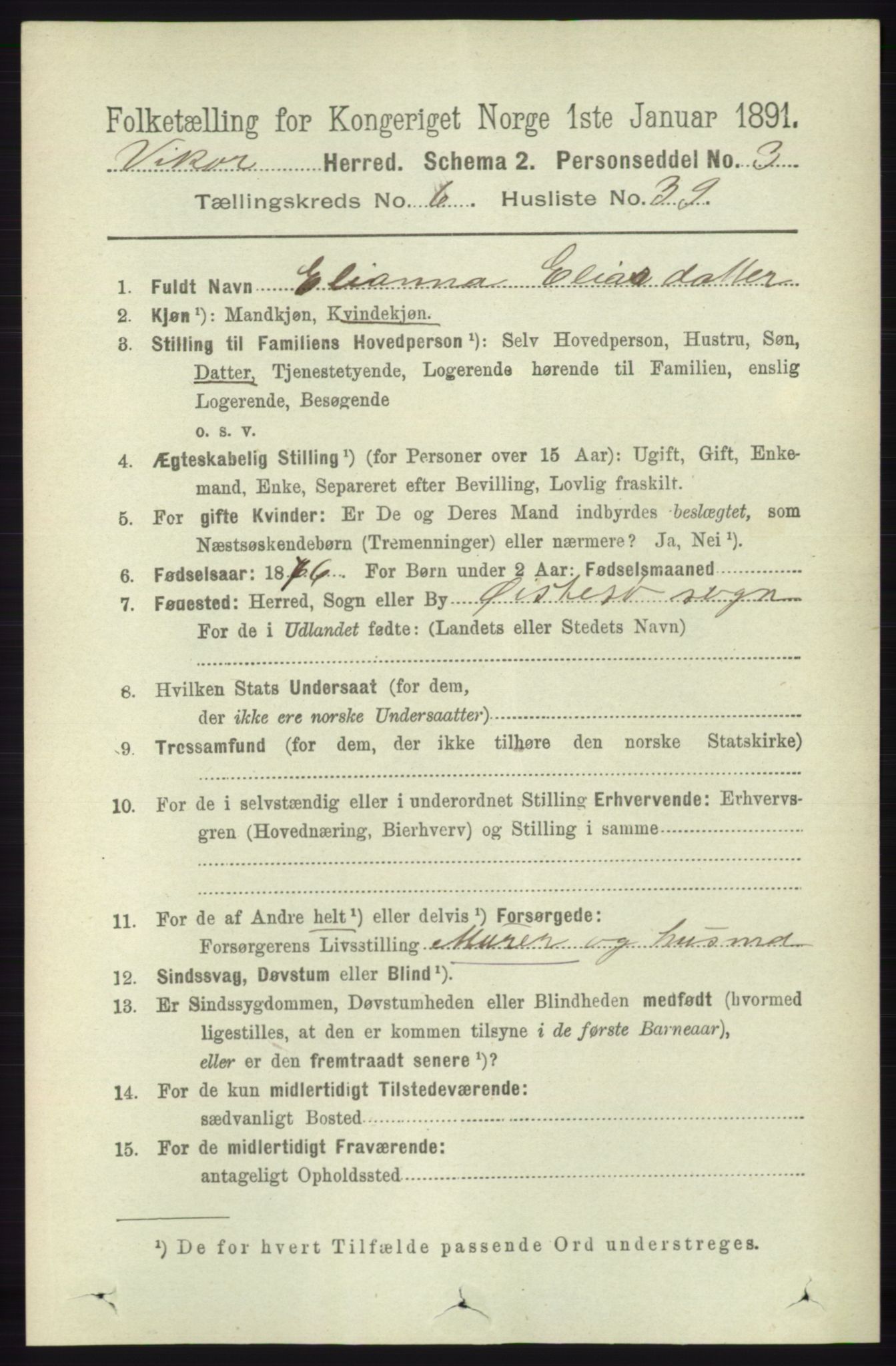 RA, 1891 census for 1238 Vikør, 1891, p. 2010