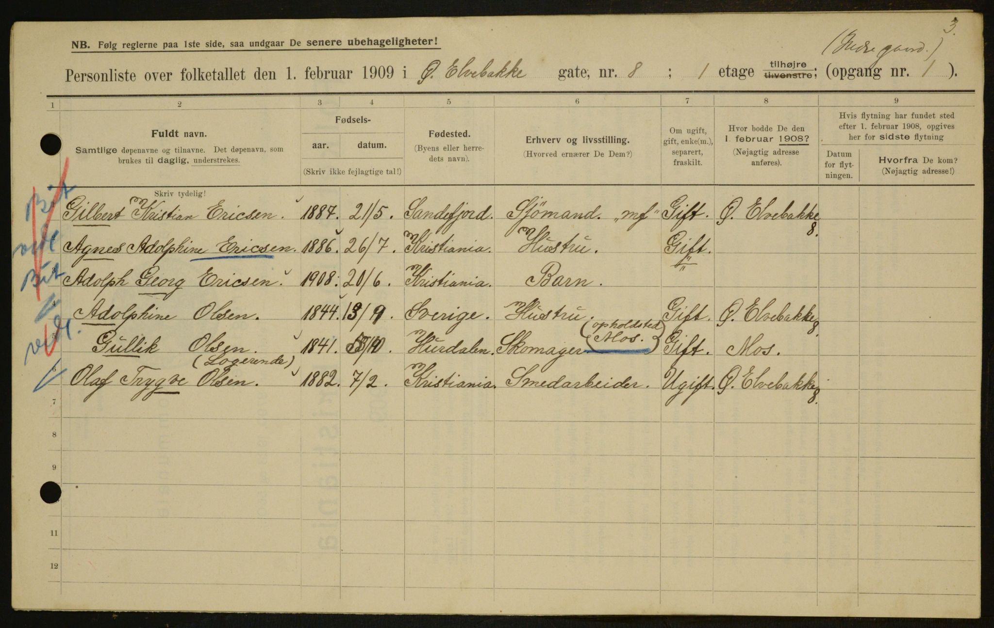 OBA, Municipal Census 1909 for Kristiania, 1909, p. 117489