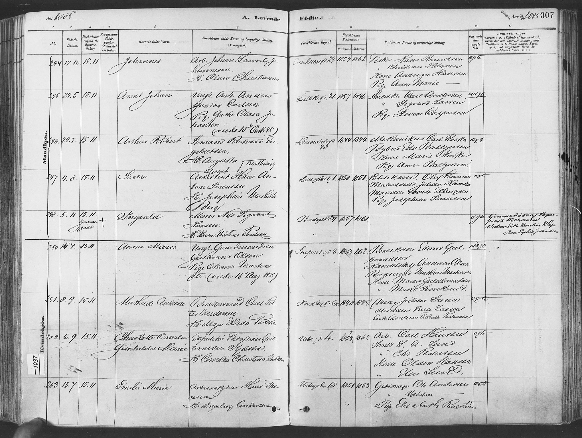 Grønland prestekontor Kirkebøker, AV/SAO-A-10848/F/Fa/L0007: Parish register (official) no. 7, 1878-1888, p. 307