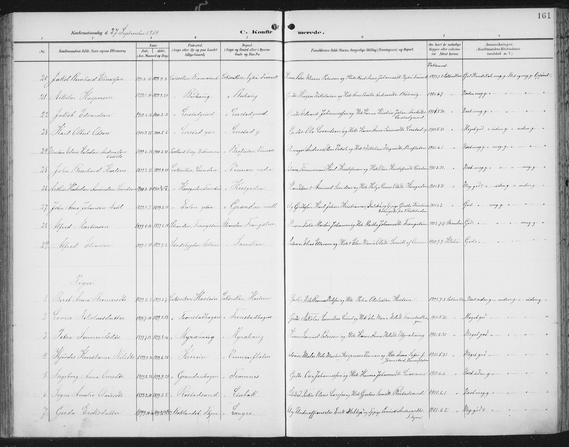 Ministerialprotokoller, klokkerbøker og fødselsregistre - Nord-Trøndelag, AV/SAT-A-1458/701/L0011: Parish register (official) no. 701A11, 1899-1915, p. 161