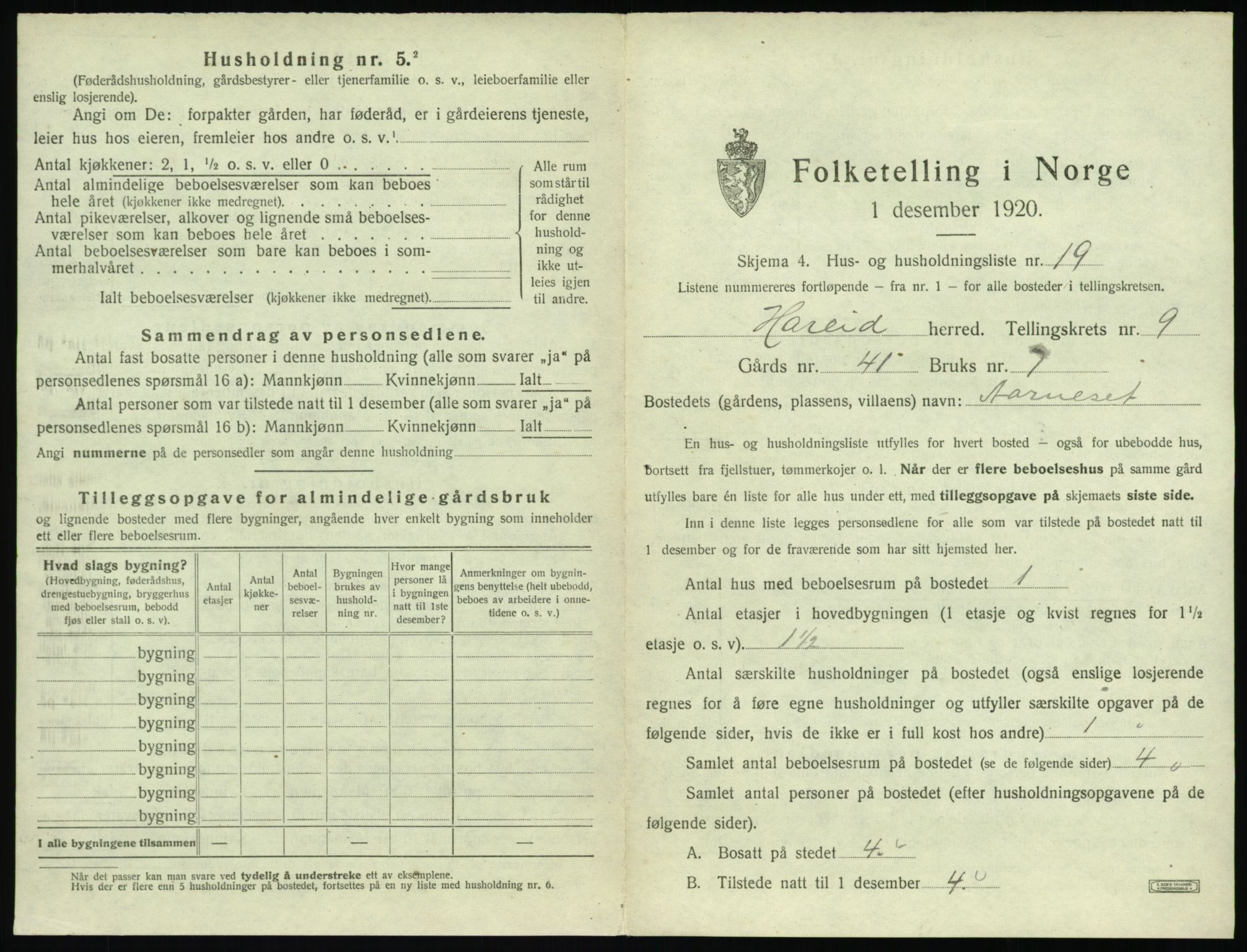 SAT, 1920 census for Hareid, 1920, p. 473