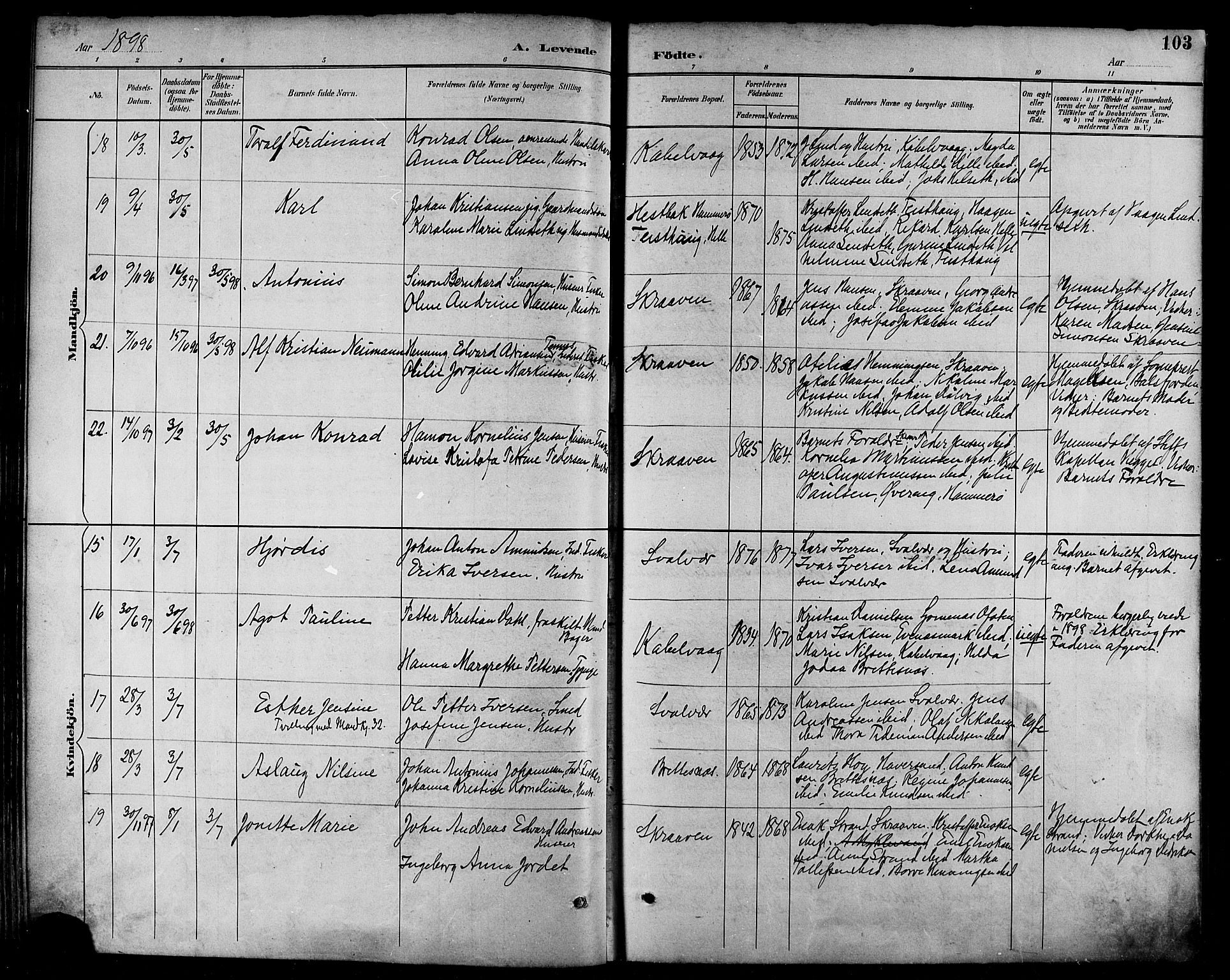 Ministerialprotokoller, klokkerbøker og fødselsregistre - Nordland, AV/SAT-A-1459/874/L1060: Parish register (official) no. 874A04, 1890-1899, p. 103