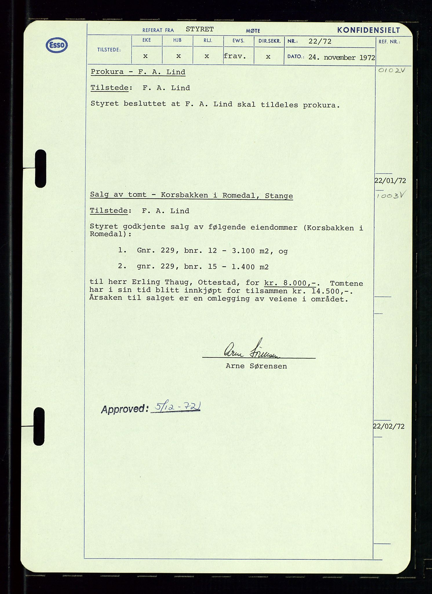 Pa 0982 - Esso Norge A/S, AV/SAST-A-100448/A/Aa/L0003/0002: Den administrerende direksjon Board minutes (styrereferater) og Bedriftforsamlingsprotokoll / Den administrerende direksjon Board minutes (styrereferater), 1970-1974, p. 98