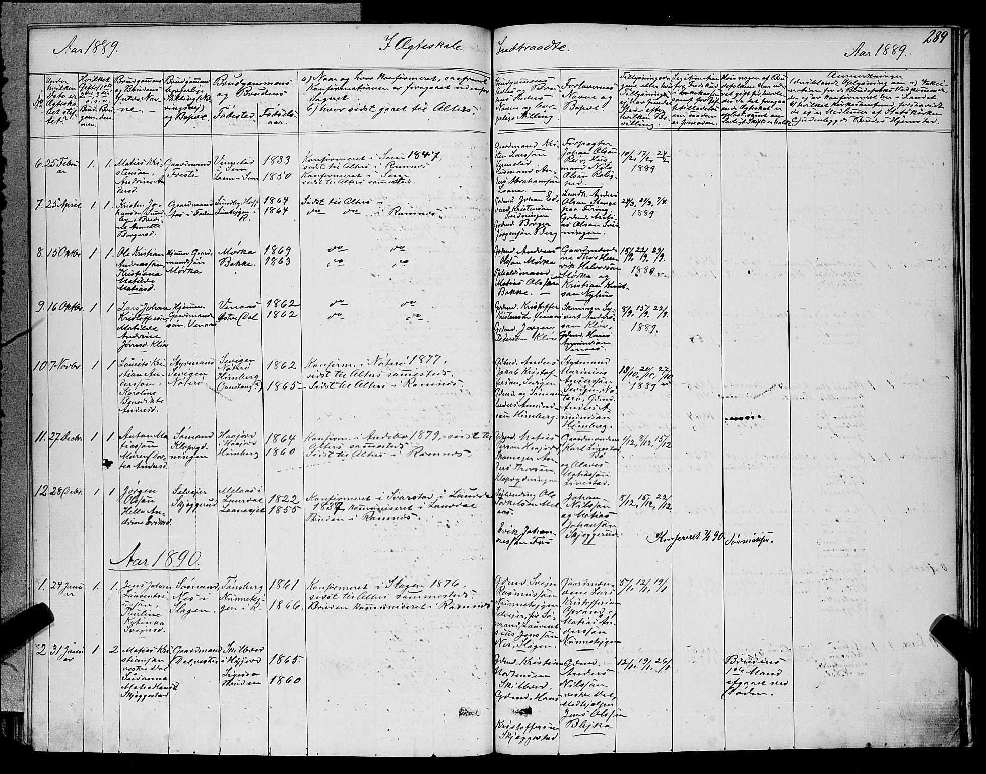 Ramnes kirkebøker, SAKO/A-314/G/Ga/L0003: Parish register (copy) no. I 3, 1870-1896, p. 289