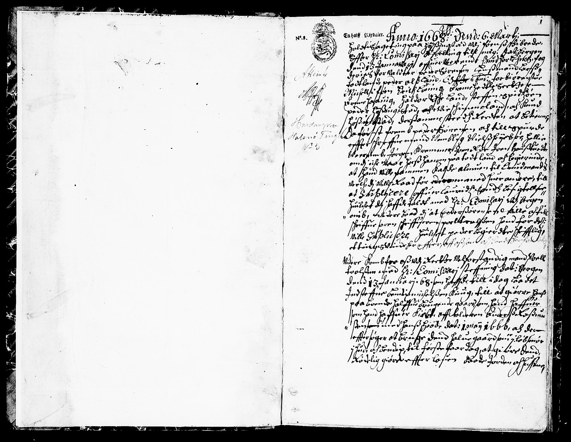 Hardanger og Voss sorenskriveri, SAB/A-2501/1/1A/1Ac/L0005: Tingbok for Hardanger, Lysekloster og Halsnøy kloster, 1668, p. 0b-1a