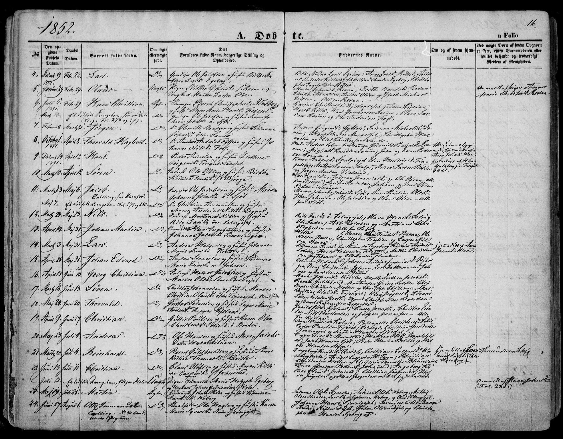 Sande Kirkebøker, AV/SAKO-A-53/F/Fa/L0004: Parish register (official) no. 4, 1847-1864, p. 16