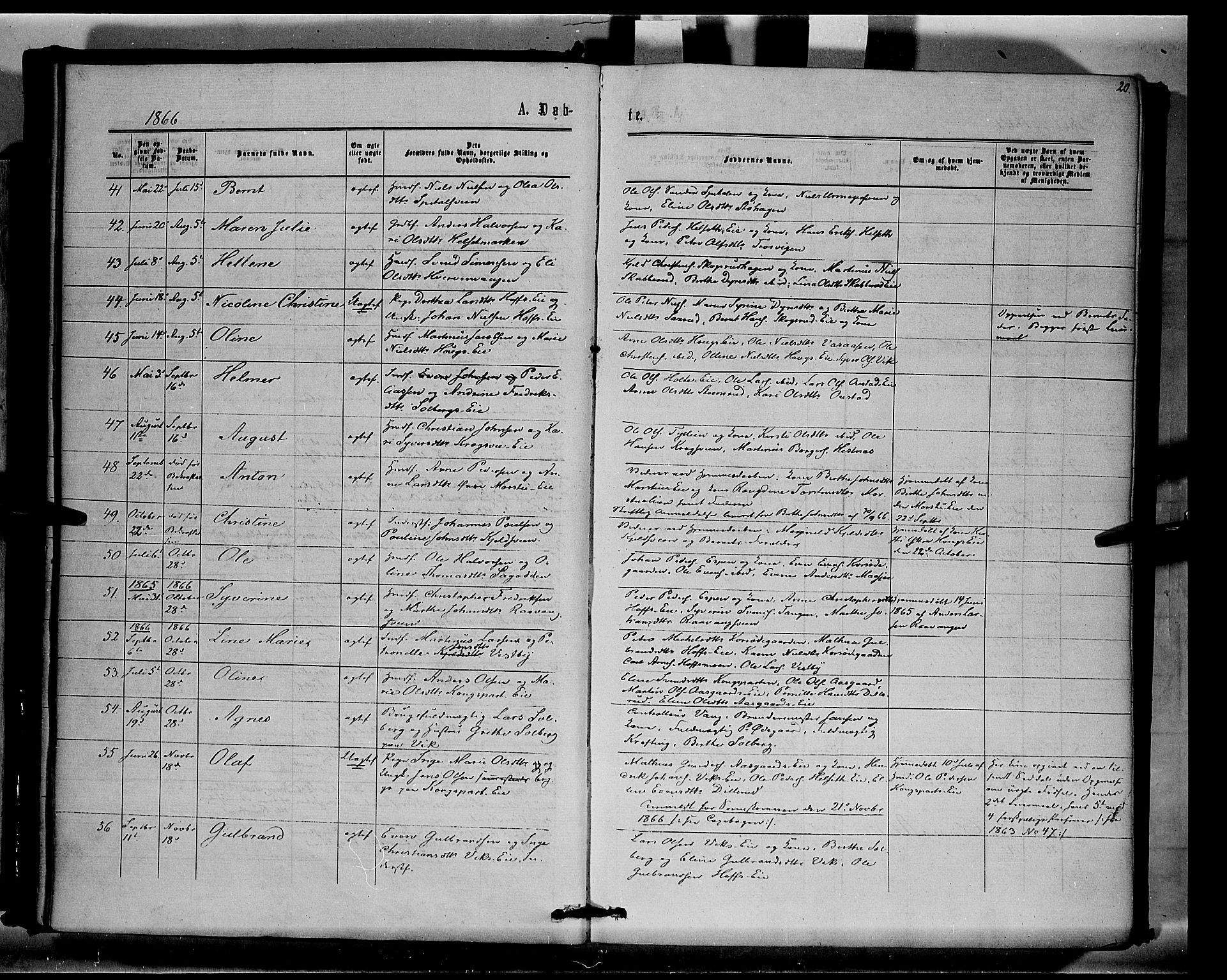 Stange prestekontor, SAH/PREST-002/K/L0014: Parish register (official) no. 14, 1862-1879, p. 20