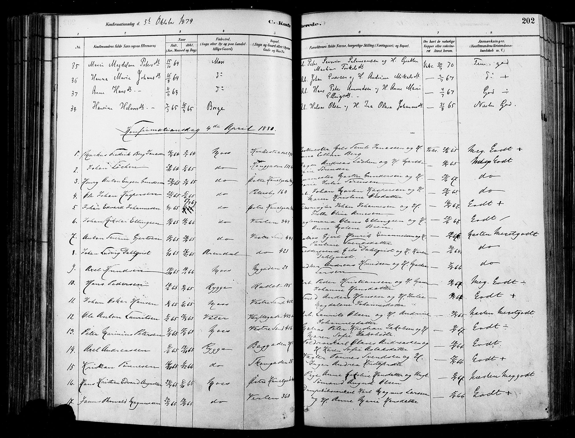 Moss prestekontor Kirkebøker, SAO/A-2003/F/Fb/L0001: Parish register (official) no. II 1, 1878-1886, p. 202