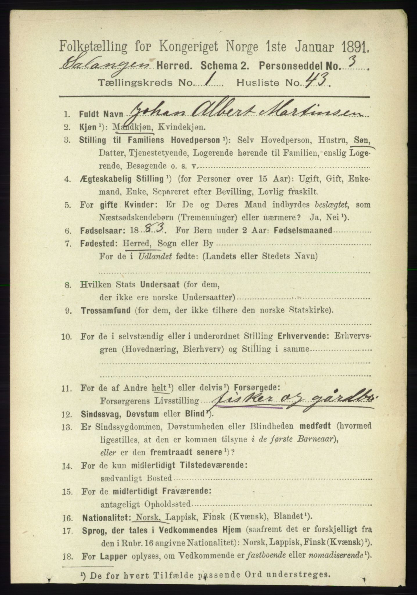RA, 1891 census for 1921 Salangen, 1891, p. 382