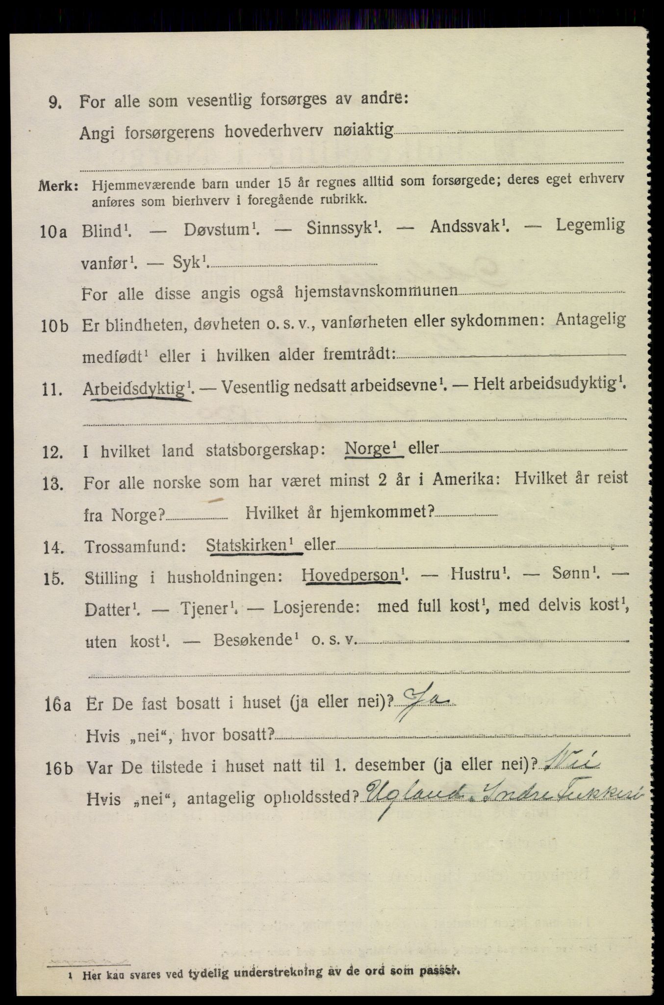 SAK, 1920 census for Oddernes, 1920, p. 3044