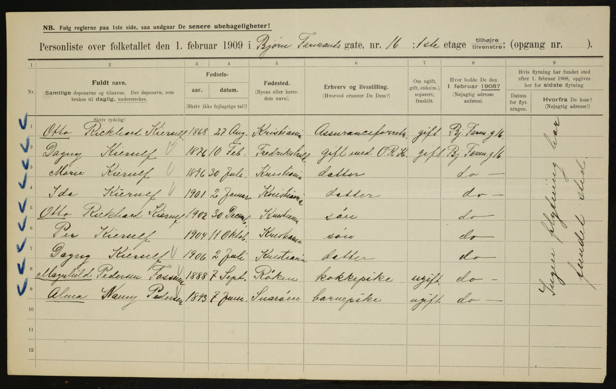 OBA, Municipal Census 1909 for Kristiania, 1909, p. 6263