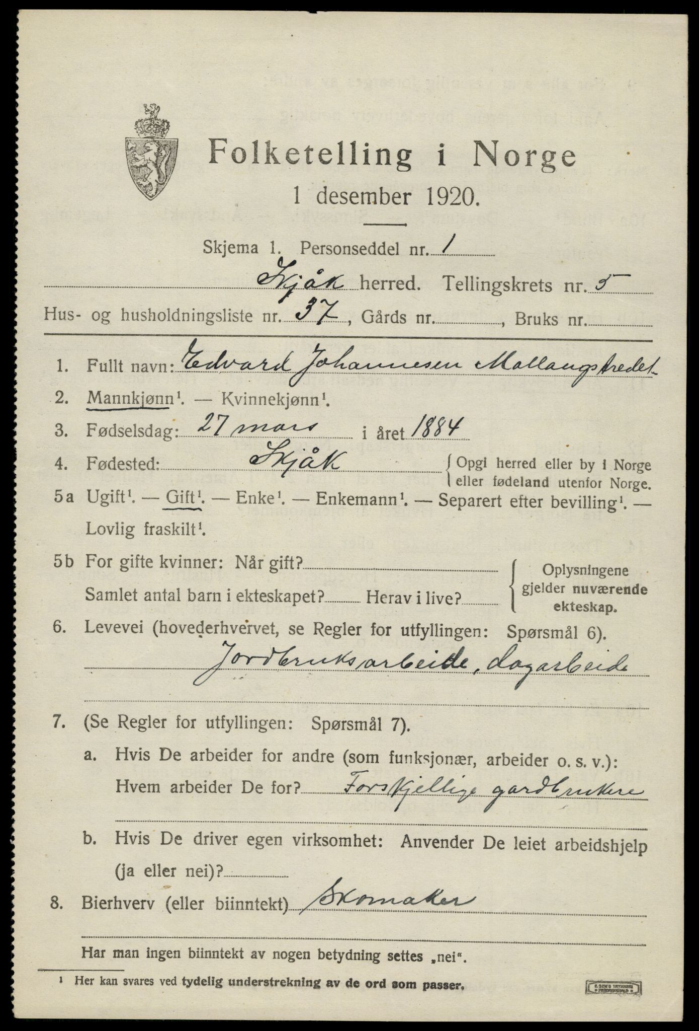 SAH, 1920 census for Skjåk, 1920, p. 2984